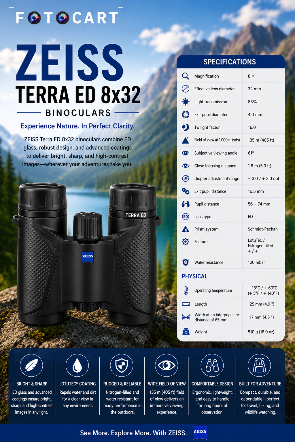 ZEISS Terra ED Binoculars, 8x32, Grey - Image 8