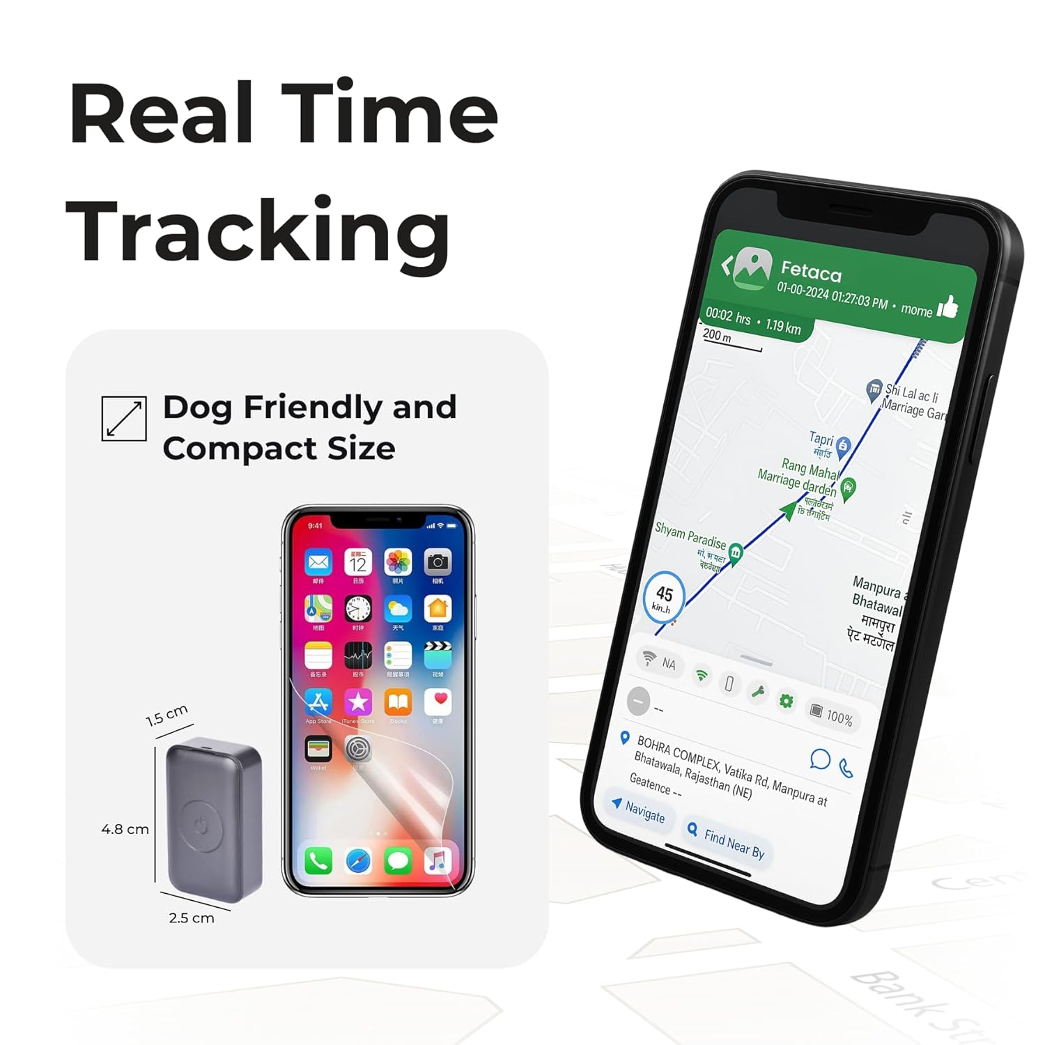 FETACA® P03 Smart GPS Tracker for Pets & Livestock | Live Location Tracking for Dogs, Cats & Farm Animals | Waterproof Collar | Safe & Secure Tracking Device (6 Months Sim and App) - Image 1