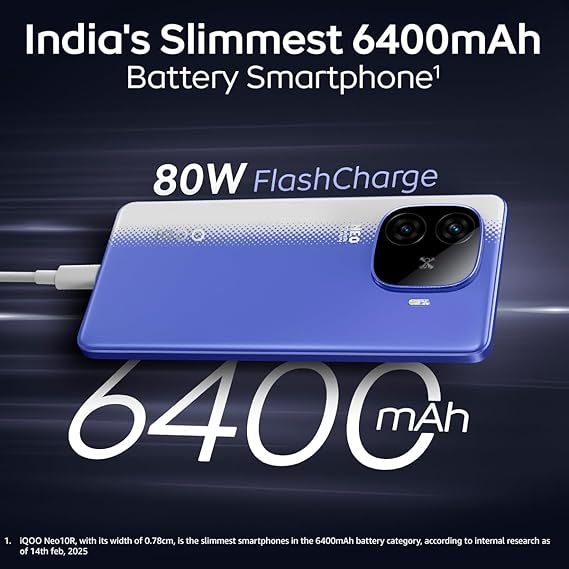 iQOO Neo 10R 5G (Raging Blue, 8GB RAM, 256GB Storage) | Snapdragon 8s Gen 3 Processor | India's Slimmest 6400mAh Battery Smartphone | Segment's Most Stable 90FPS for 5 Hours iQOO Neo 10R 5G (Raging Blue, 8GB RAM, 256GB Storage) | Snapdragon 8s Gen 3 Processor | India's Slimmest 6400mAh Battery Smartphone | Segment's Most Stable 90FPS for 5 Hours - Image 3