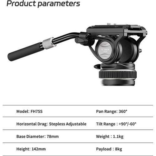 YC Onion Pineta Lite Tripod with Rubber Feet & FH75S Fluid Head - Image 8