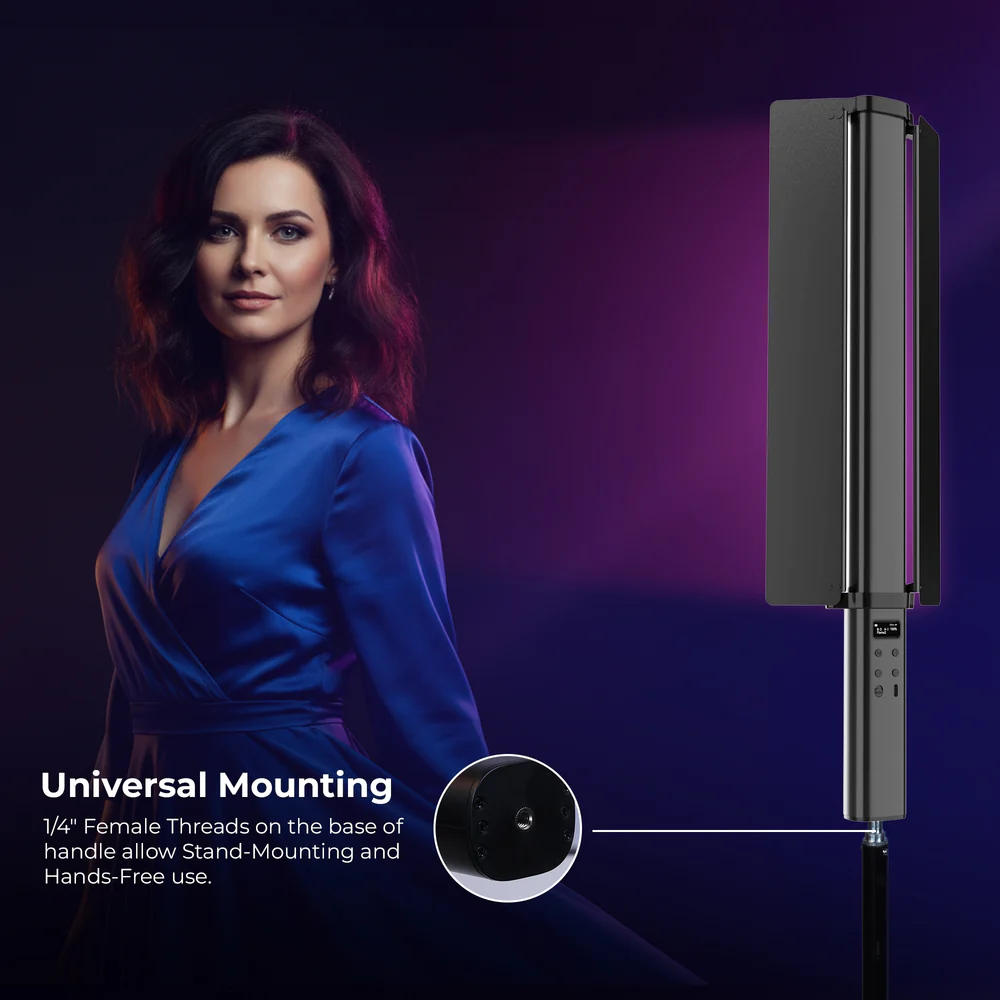 Digitek (DSL 27W RGB) 27W LED Stick Light Wand with Barndoor & Built-in Battery, 2500K-9900K + RGB, 5480 Lux, 24 FX Modes, CRI 95+, OLED Display, 0-360° HSI, Type-C Charging, For Photo & Videography - Image 3