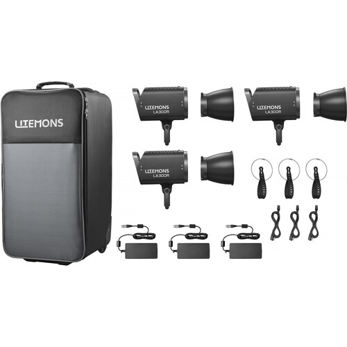 Godox Litemons LA300R RGB LED Monolight 3-Light Kit, Black - Image 1