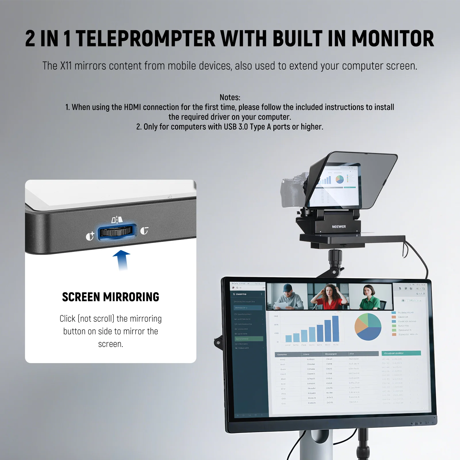 NEEWER X11 2-In-1 Teleprompter with Monitor - Image 3