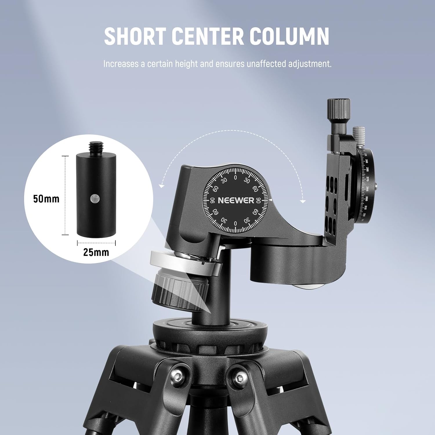NEEWER 3 Way Geared Tripod Head with 360° Panoramic Arca QR Plate - Image 9