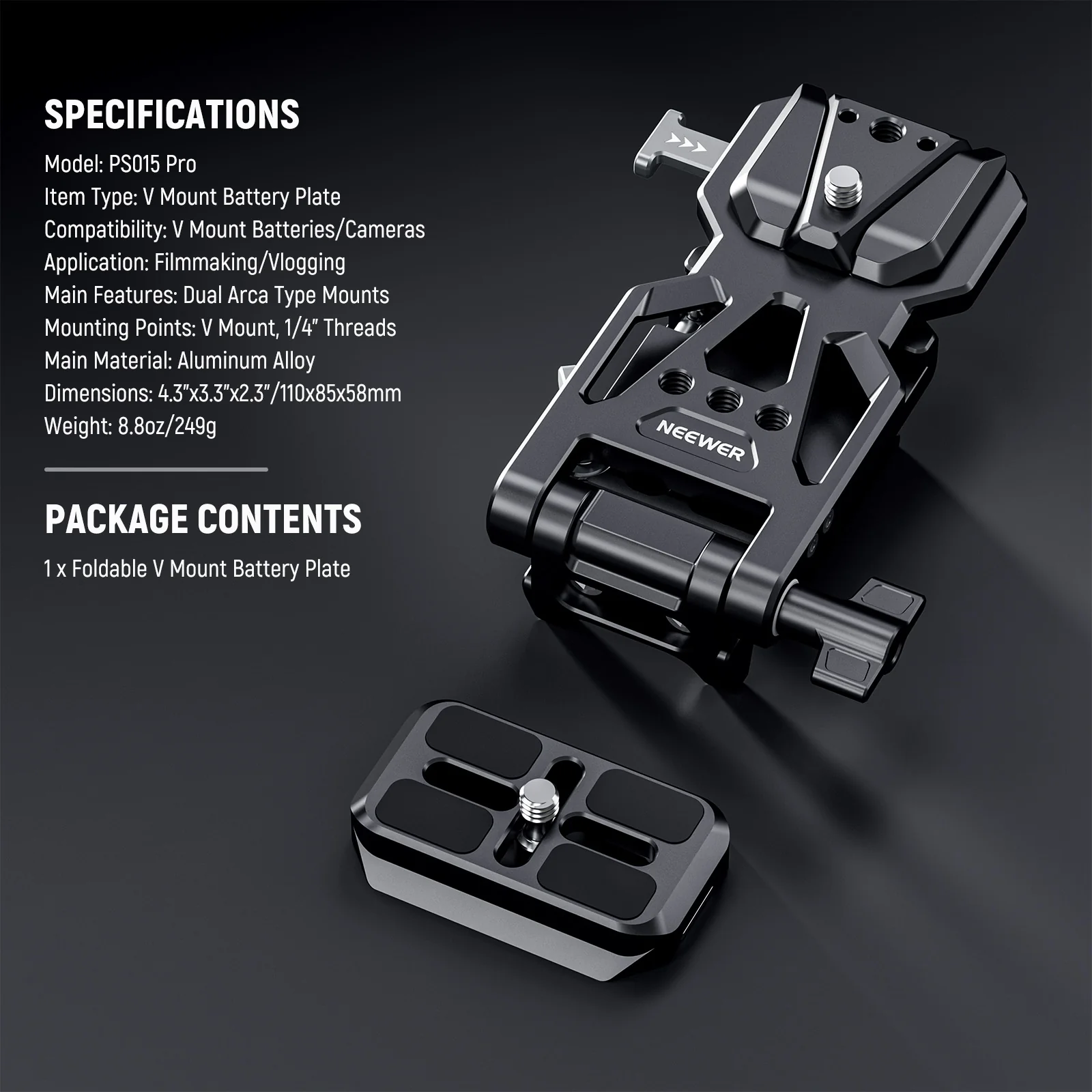 NEEWER PS015 Pro Foldable V Mount Battery Plate - Image 9