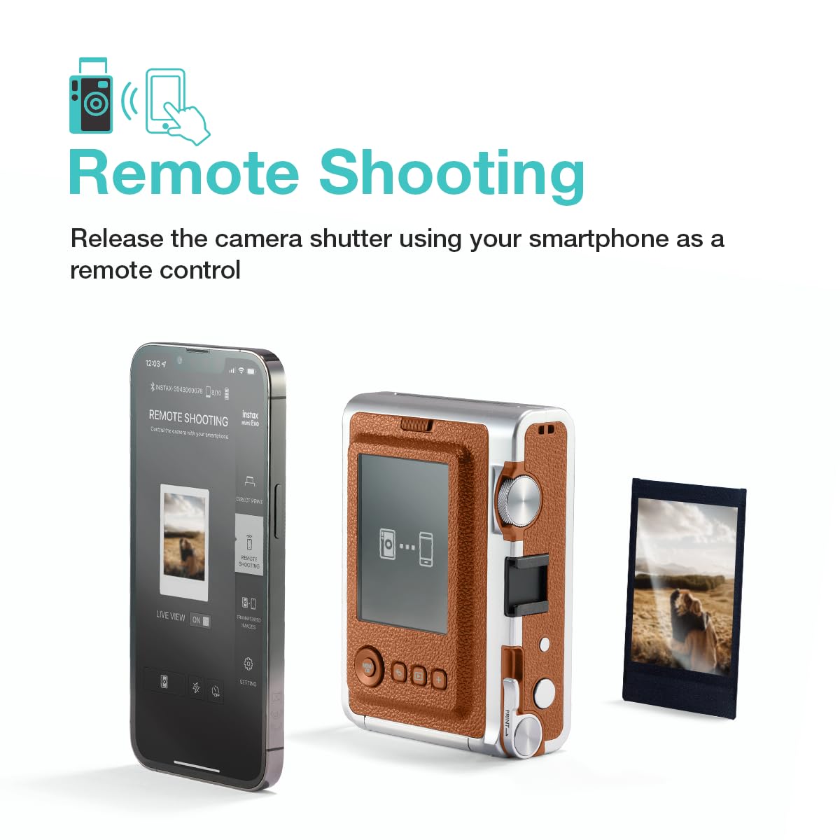 Fujifilm Instax Mini Evo Hybrid Camera Premium Edition with 20 Shots of Instax Mini Black Film and 100 Different Expressions-(Brown) - Image 3