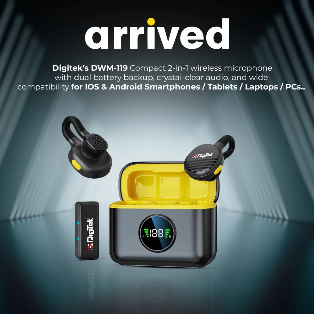 Digitek (DWM 119) 2-in-1 Wireless Microphone, 2.4G Mic with 30m Range, 6Hr Battery, Noise Cancellation & Power Indicator, for iPhone & Android Smartphones, Ideal for Vlogging, Live Streaming & Interviews - Image 2