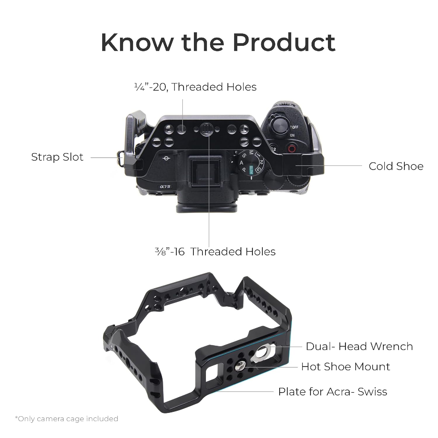 Digitek Professional Cam Cage (S) for Sony A7 M4/R4/R4A/S3/A1 Series Cameras, Lightweight Aluminum Form-Fitted Cage with HDMI Cable Clamp & Quick Tripod Mounting - Image 5