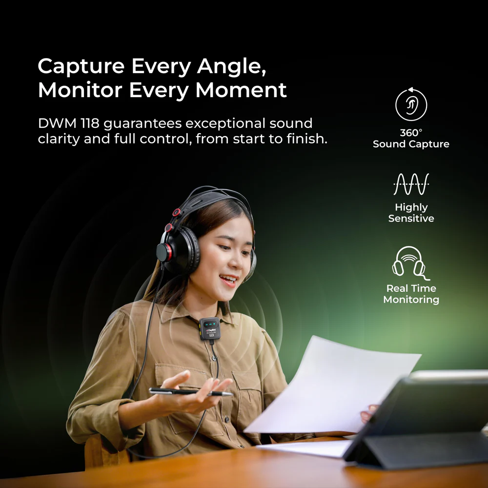 Digitek® (DWM-118) 2-in-1 Wireless Microphone, 50m Range, Noise Reduction, 7Hr Battery, Plug & Play, C-to-C & C-to-LTC Converter, iOS/Android/DSLR Compatible - for Vlogging/Interview/Video Shooting - Image 4