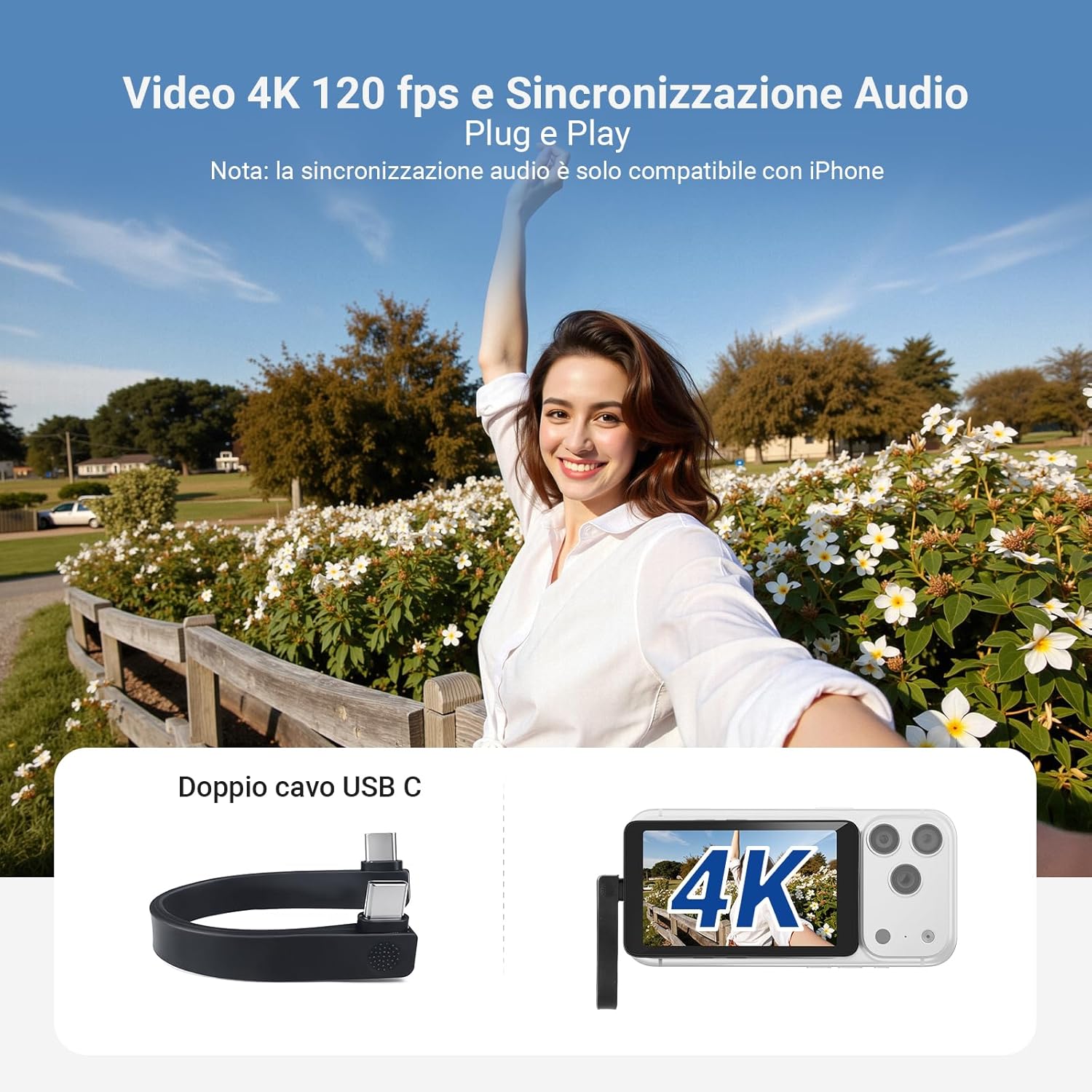 NEEWER 4" Magnetic Vlog Selfie Monitor Screen, 4K 120fps Wired Recording for DP Enabled Phone, Back Camera M4C - Image 7