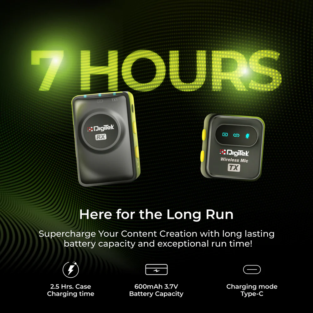 Digitek® (DWM-118) 2-in-1 Wireless Microphone, 50m Range, Noise Reduction, 7Hr Battery, Plug & Play, C-to-C & C-to-LTC Converter, iOS/Android/DSLR Compatible - for Vlogging/Interview/Video Shooting - Image 5