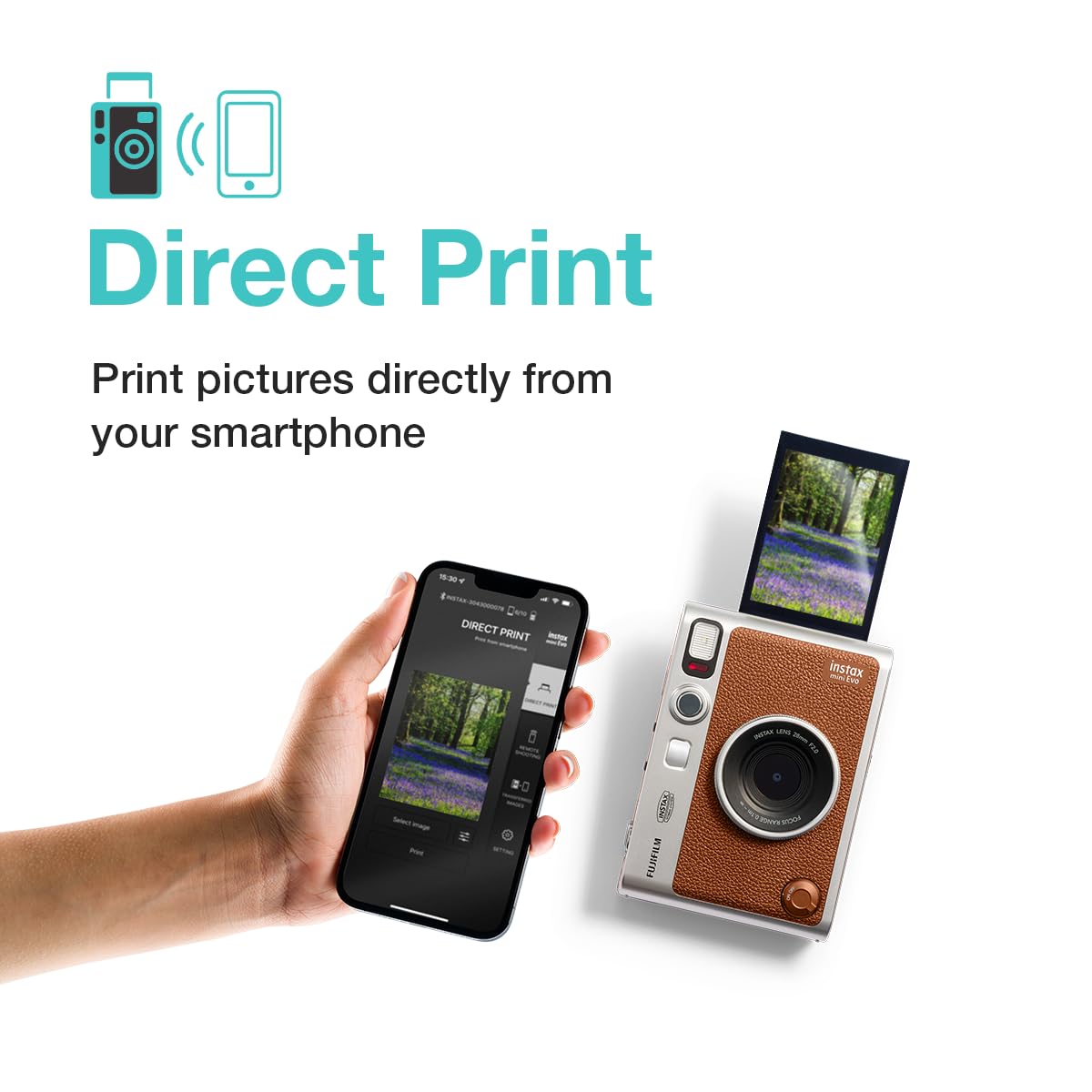 Fujifilm Instax Mini Evo Hybrid Camera Premium Edition with 20 Shots of Instax Mini Black Film and 100 Different Expressions-(Brown) - Image 4