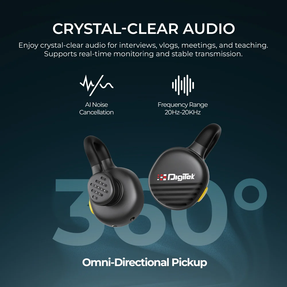 Digitek (DWM 119) 2-in-1 Wireless Microphone, 2.4G Mic with 30m Range, 6Hr Battery, Noise Cancellation & Power Indicator, for iPhone & Android Smartphones, Ideal for Vlogging, Live Streaming & Interviews - Image 5