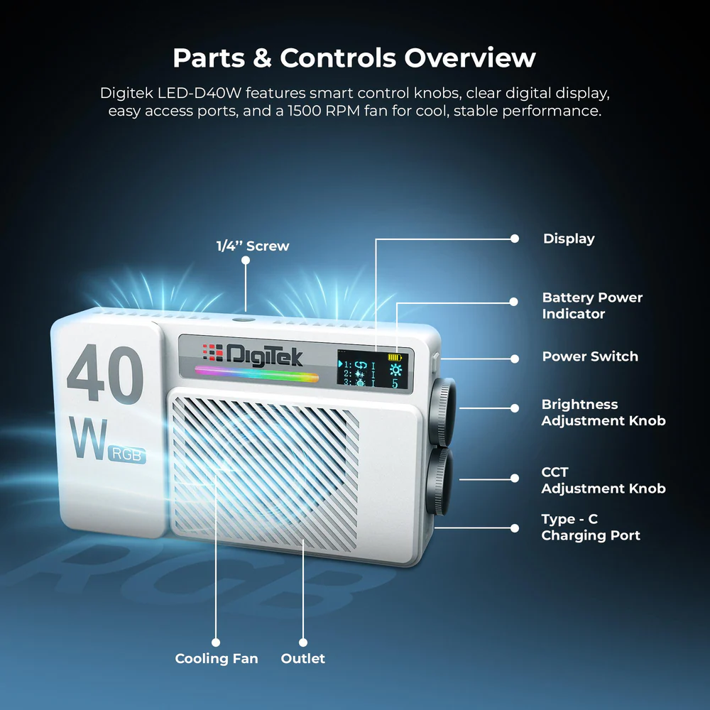 Digitek (LED-D40W RGB) Portable 40W LED Video Light - Image 4