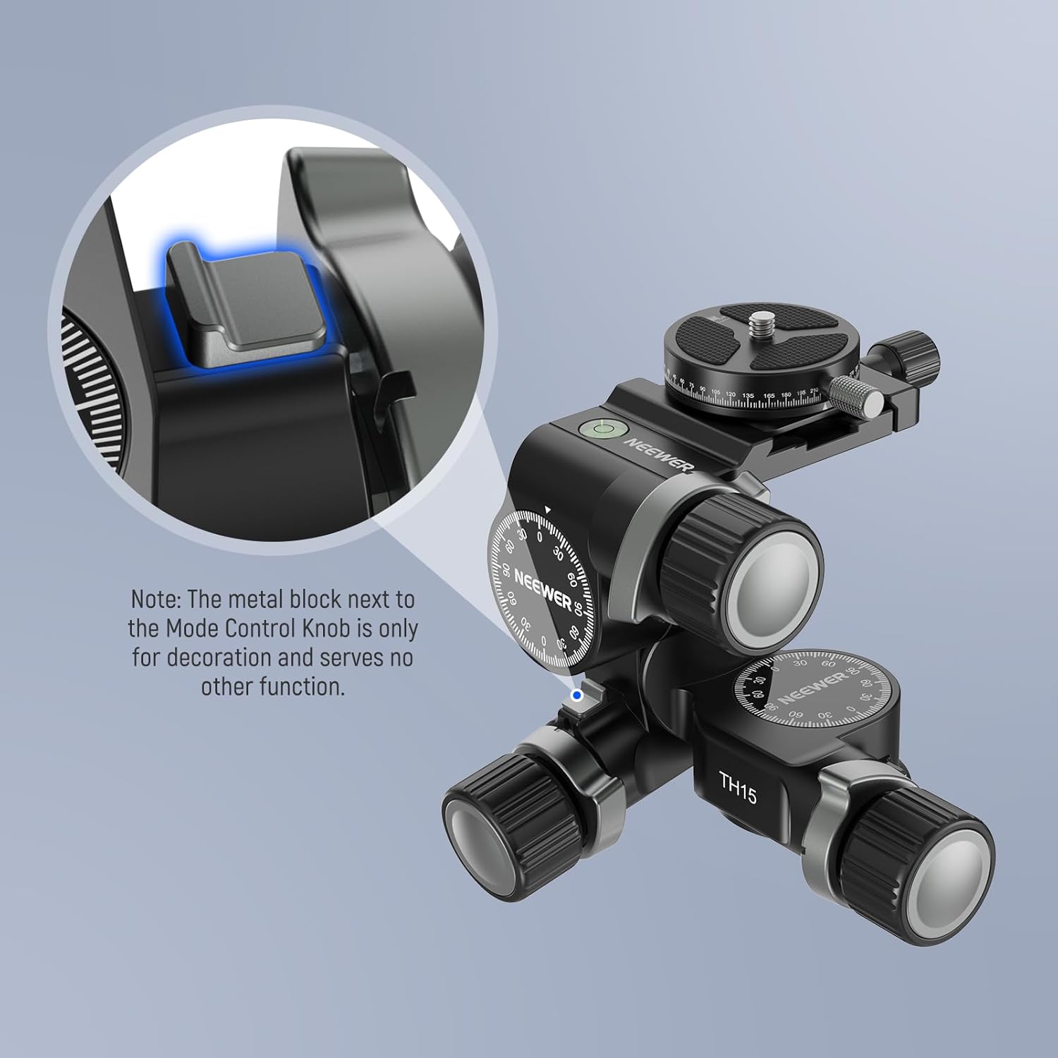 NEEWER 3 Way Geared Tripod Head with 360° Panoramic Arca QR Plate - Image 3