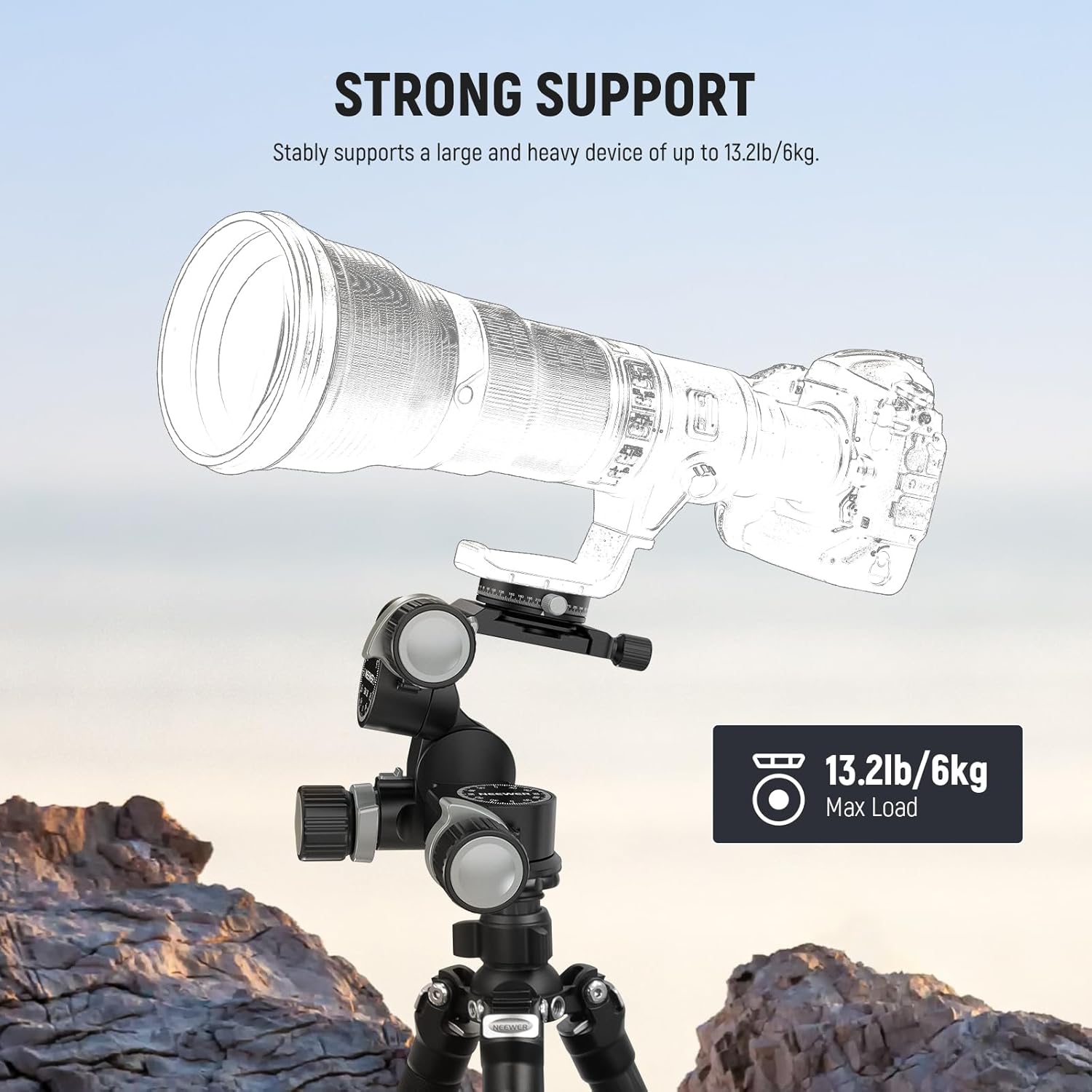 NEEWER 3 Way Geared Tripod Head with 360° Panoramic Arca QR Plate - Image 7