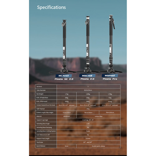 YC Onion Pineta Pro Carbon Fiber Monopod with FH60S Fluid Head - Image 12