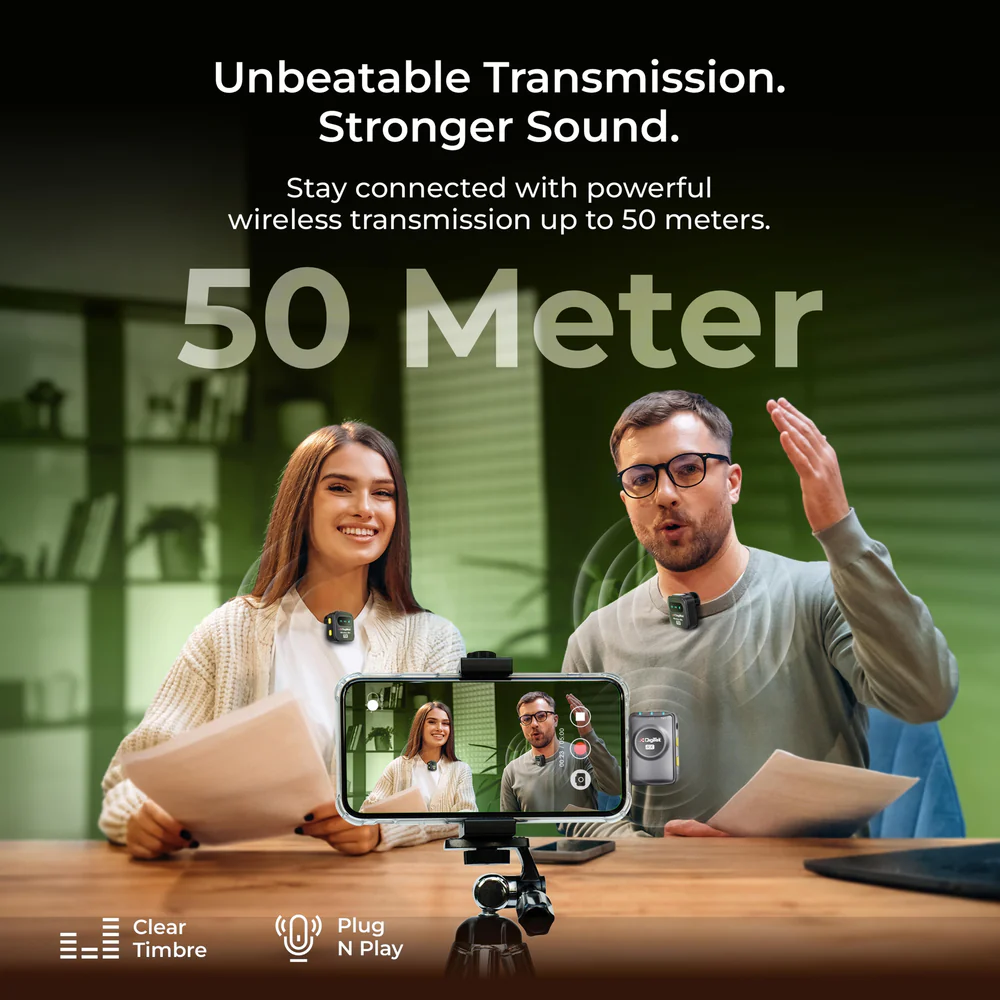 Digitek® (DWM-118) 2-in-1 Wireless Microphone, 50m Range, Noise Reduction, 7Hr Battery, Plug & Play, C-to-C & C-to-LTC Converter, iOS/Android/DSLR Compatible - for Vlogging/Interview/Video Shooting - Image 6