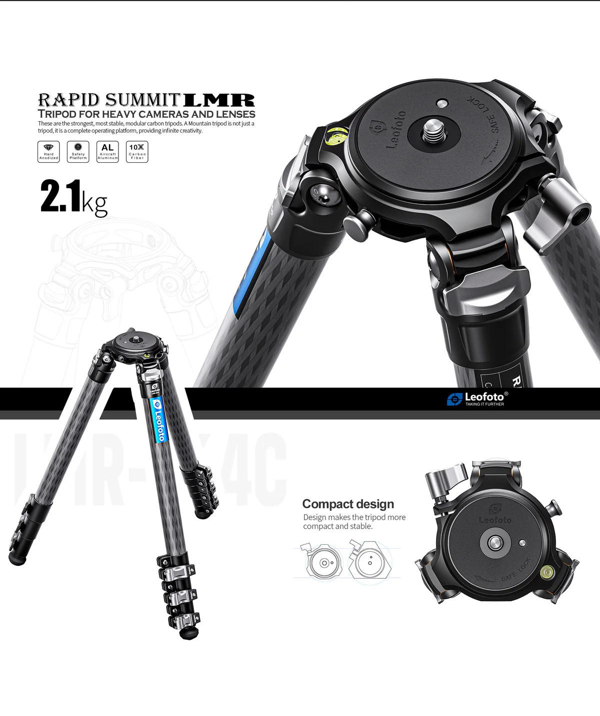 Leofoto LMR-364C Flip Lock Tripod with 75mm Video Bowl+Platform and Bag - Image 3
