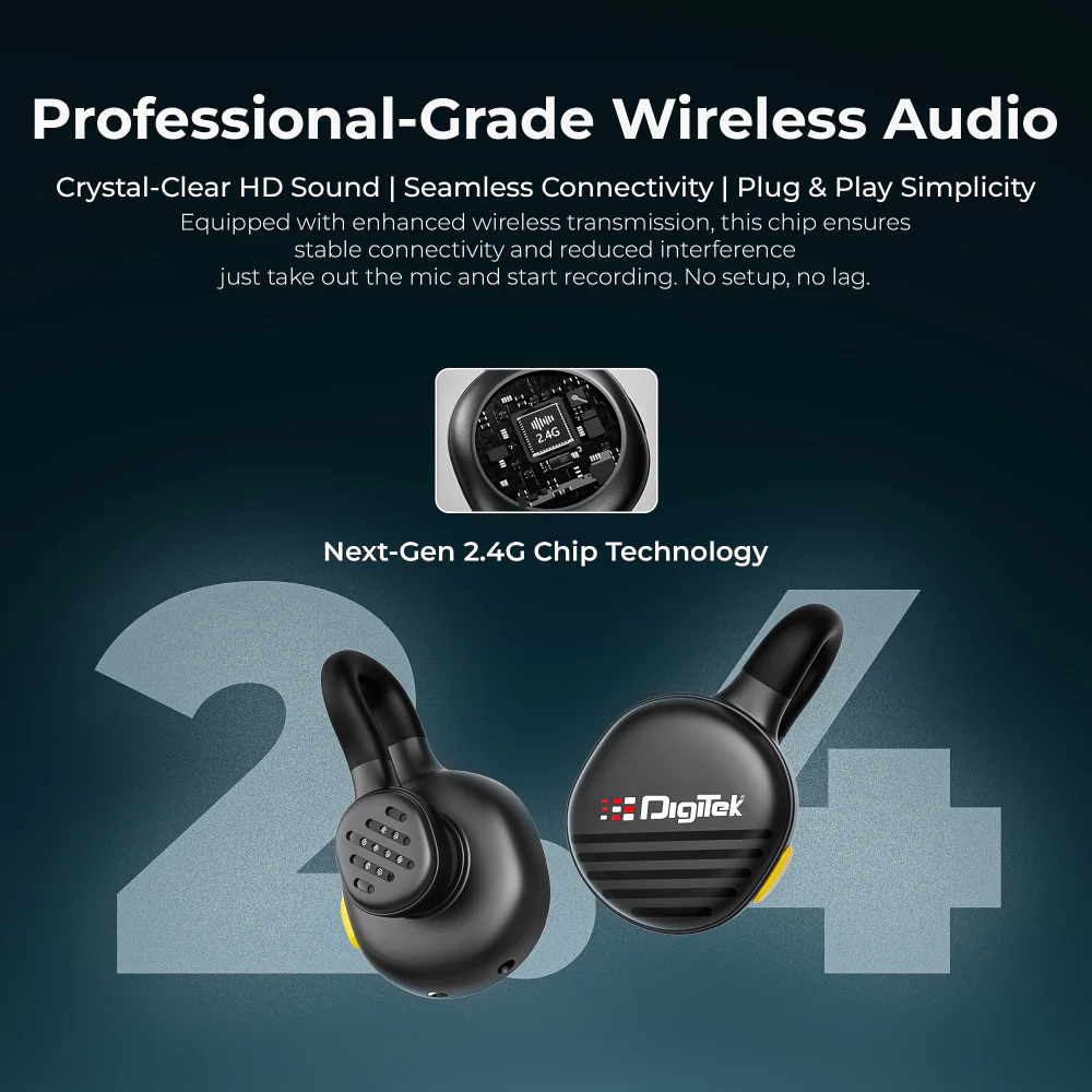 Digitek (DWM 119) 2-in-1 Wireless Microphone, 2.4G Mic with 30m Range, 6Hr Battery, Noise Cancellation & Power Indicator, for iPhone & Android Smartphones, Ideal for Vlogging, Live Streaming & Interviews - Image 4