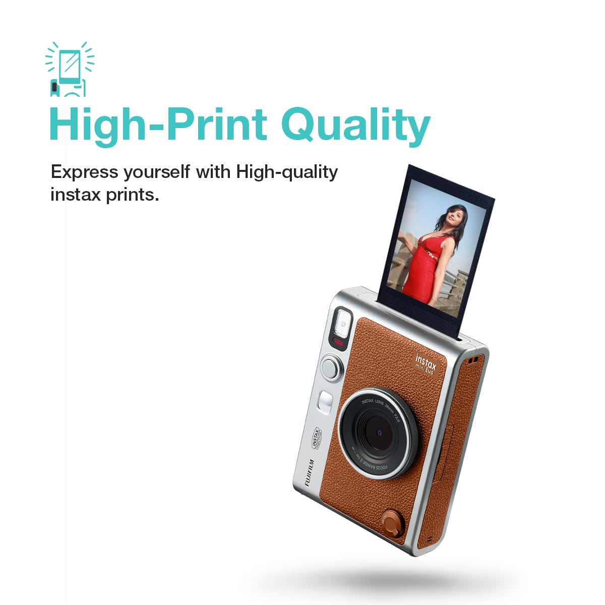 Fujifilm Instax Mini Evo Hybrid Camera Premium Edition with 20 Shots of Instax Mini Black Film and 100 Different Expressions-(Brown) - Image 7