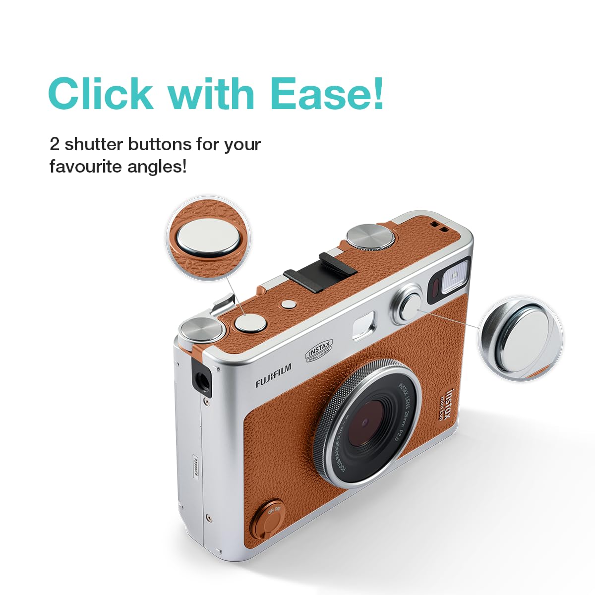Fujifilm Instax Mini Evo Hybrid Camera Premium Edition with 20 Shots of Instax Mini Black Film and 100 Different Expressions-(Brown) - Image 5