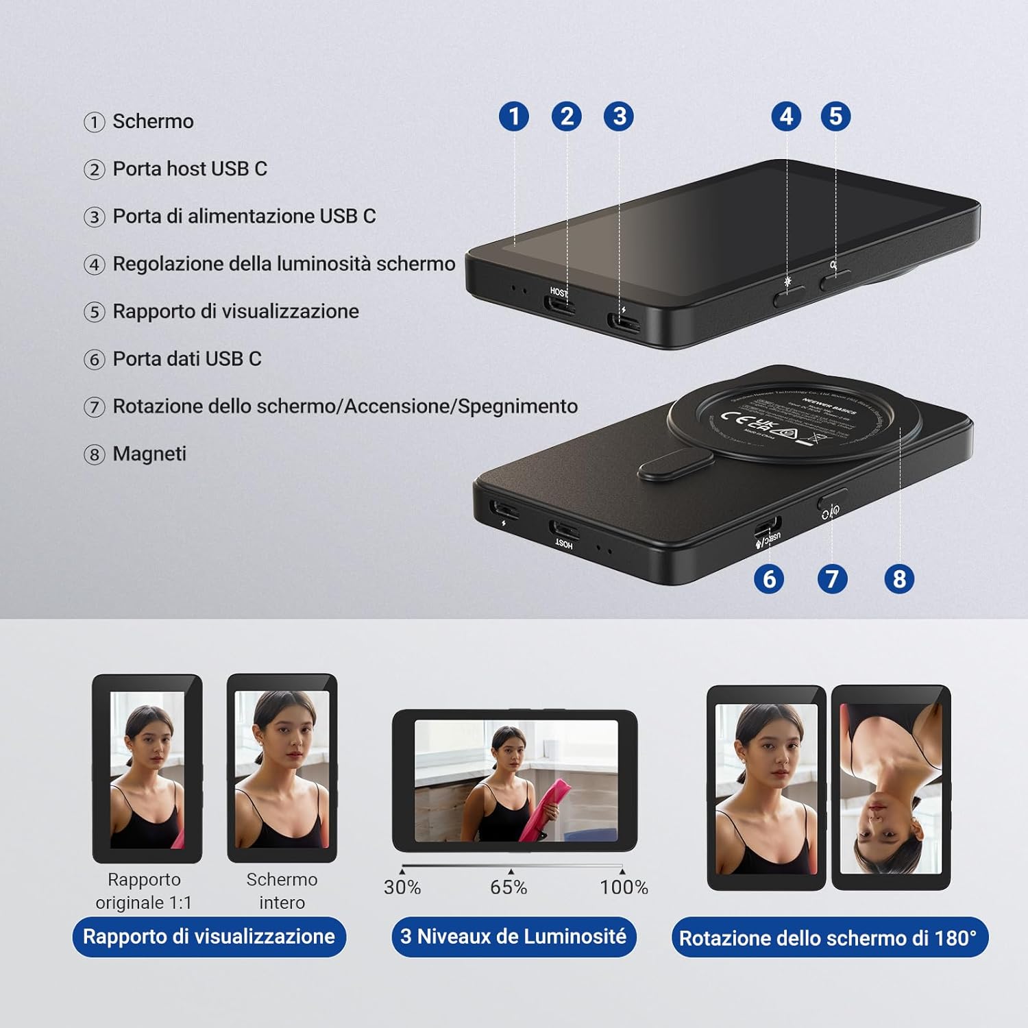 NEEWER 4" Magnetic Vlog Selfie Monitor Screen, 4K 120fps Wired Recording for DP Enabled Phone, Back Camera M4C - Image 6