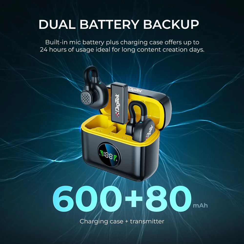 Digitek (DWM 119) 2-in-1 Wireless Microphone, 2.4G Mic with 30m Range, 6Hr Battery, Noise Cancellation & Power Indicator, for iPhone & Android Smartphones, Ideal for Vlogging, Live Streaming & Interviews - Image 7