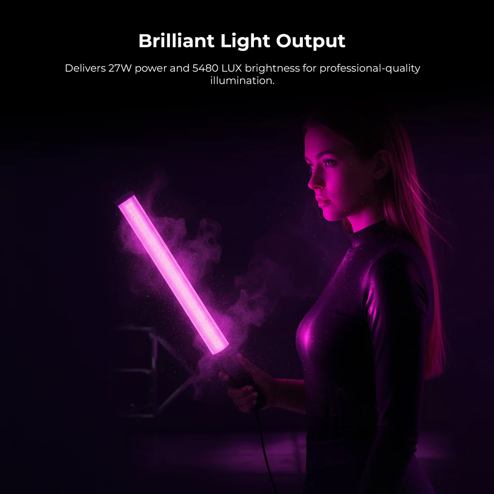 Digitek (DSL 27W RGB) 27W LED Stick Light Wand with Barndoor & Built-in Battery, 2500K-9900K + RGB, 5480 Lux, 24 FX Modes, CRI 95+, OLED Display, 0-360° HSI, Type-C Charging, For Photo & Videography - Image 5