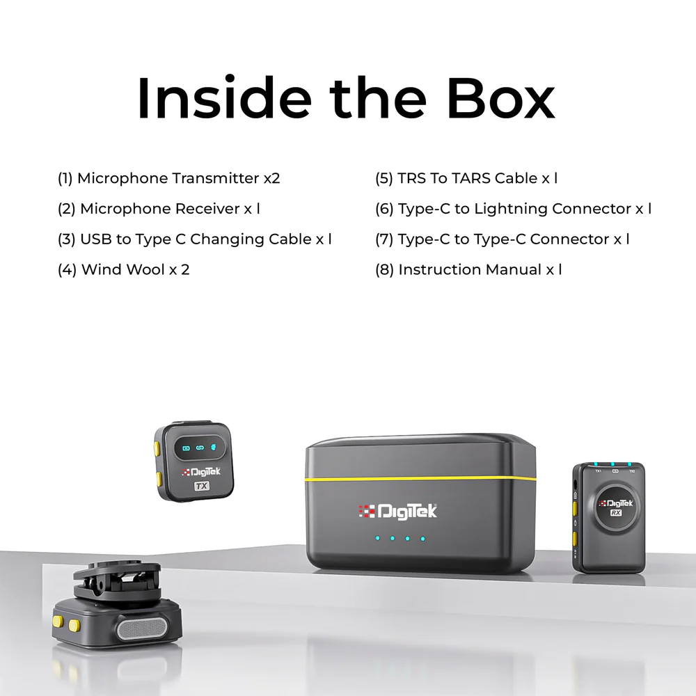 Digitek® (DWM-118) 2-in-1 Wireless Microphone, 50m Range, Noise Reduction, 7Hr Battery, Plug & Play, C-to-C & C-to-LTC Converter, iOS/Android/DSLR Compatible - for Vlogging/Interview/Video Shooting - Image 3