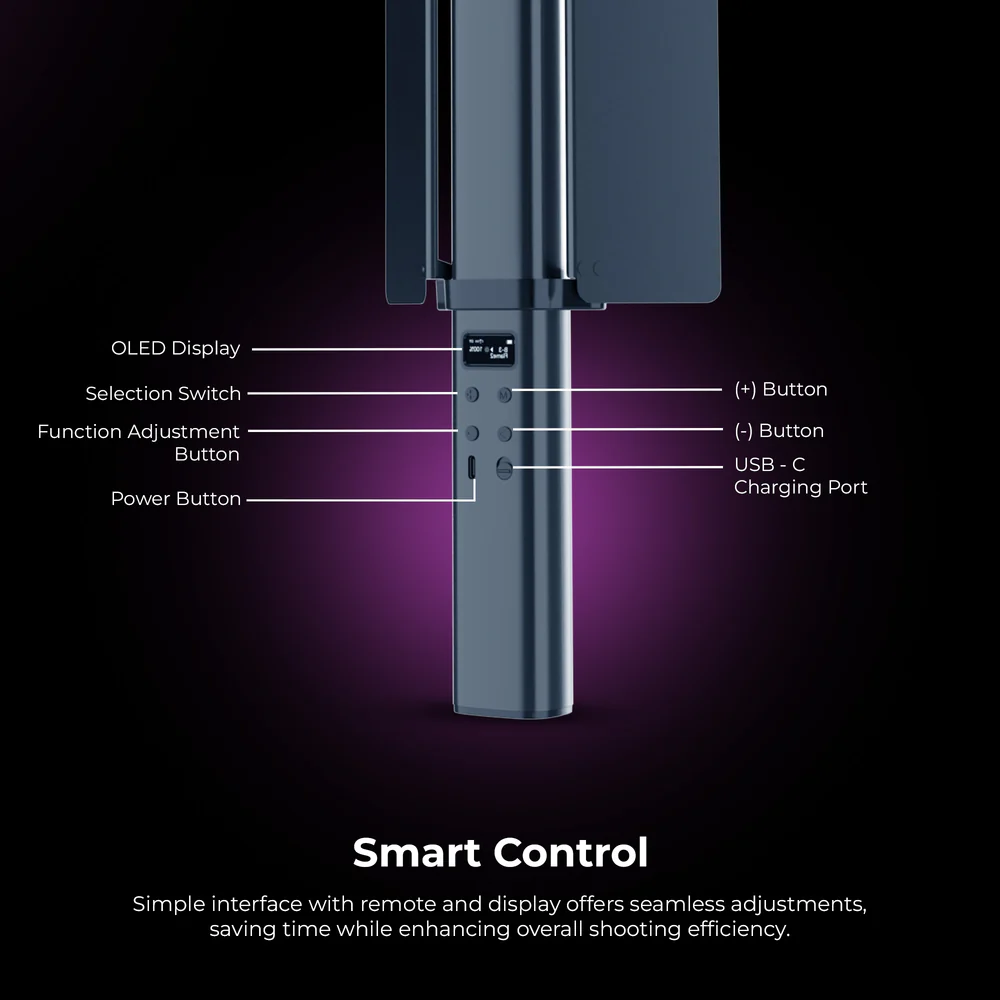 Digitek (DSL 27W RGB) 27W LED Stick Light Wand with Barndoor & Built-in Battery, 2500K-9900K + RGB, 5480 Lux, 24 FX Modes, CRI 95+, OLED Display, 0-360° HSI, Type-C Charging, For Photo & Videography - Image 7