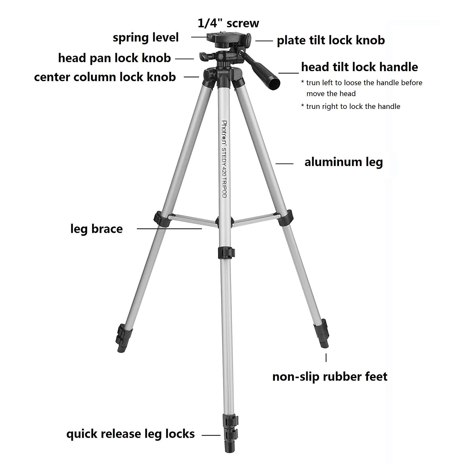 Photron Stedy 600M Tripod with Mobile Holder for Smart Phone, Camera, Mobile Phone | Extends to 1345mm (4.4 Feet) | Folds to 515mm(1.6 Feet) | Weight Load Capacity: 3kg | Case Included, Silver - Image 5