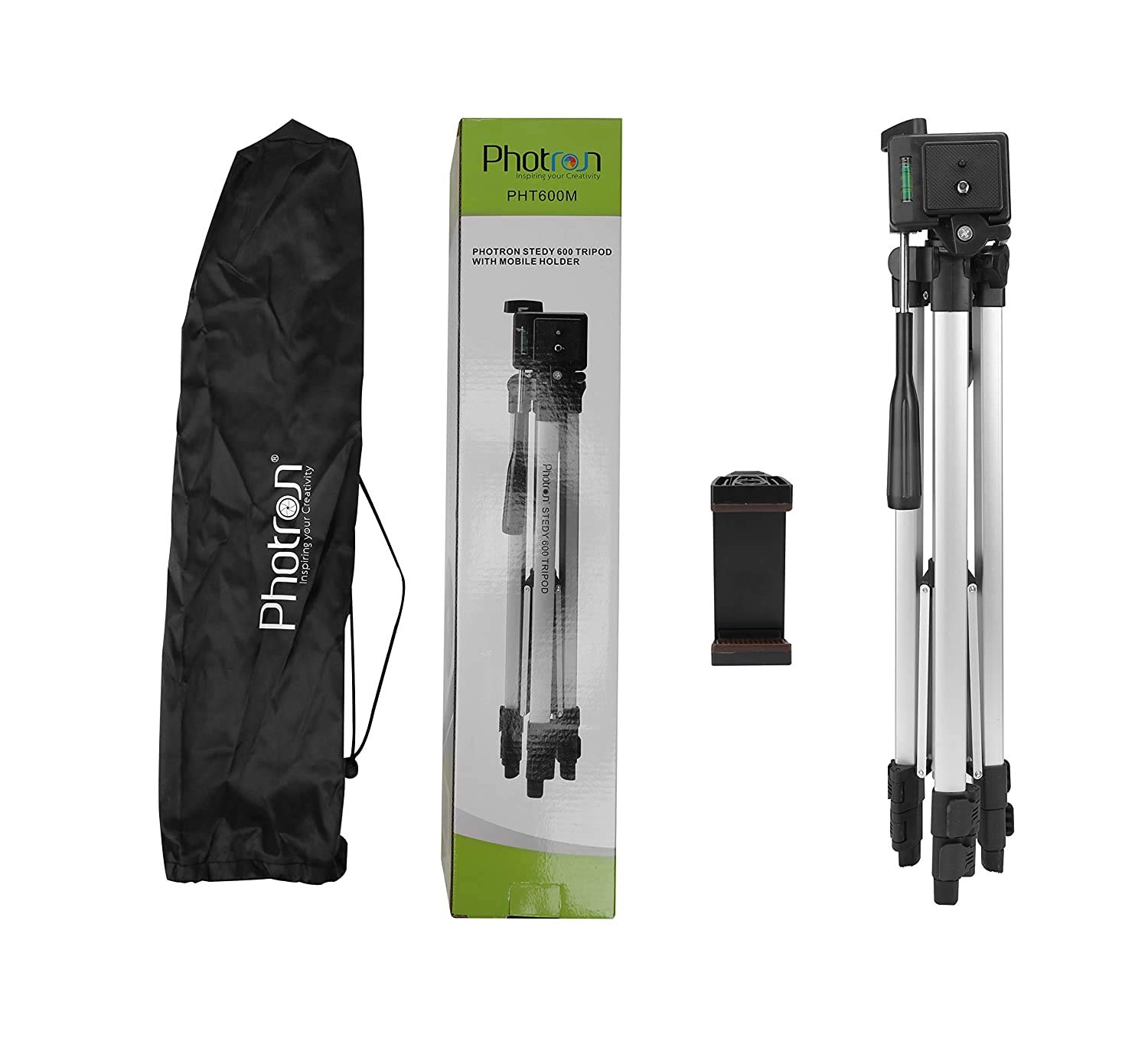 Photron Stedy 600M Tripod with Mobile Holder for Smart Phone, Camera, Mobile Phone | Extends to 1345mm (4.4 Feet) | Folds to 515mm(1.6 Feet) | Weight Load Capacity: 3kg | Case Included, Silver - Image 6
