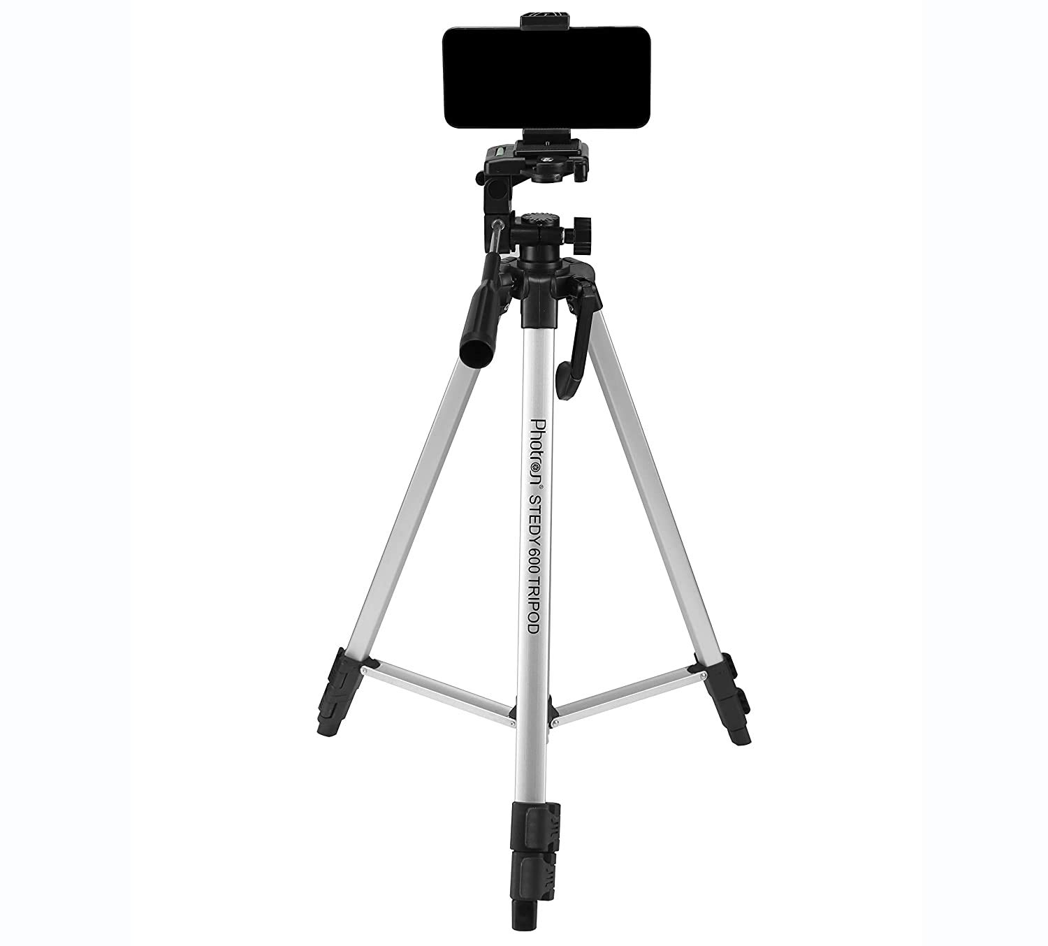 Photron Stedy 600M Tripod with Mobile Holder for Smart Phone, Camera, Mobile Phone | Extends to 1345mm (4.4 Feet) | Folds to 515mm(1.6 Feet) | Weight Load Capacity: 3kg | Case Included, Silver - Image 3