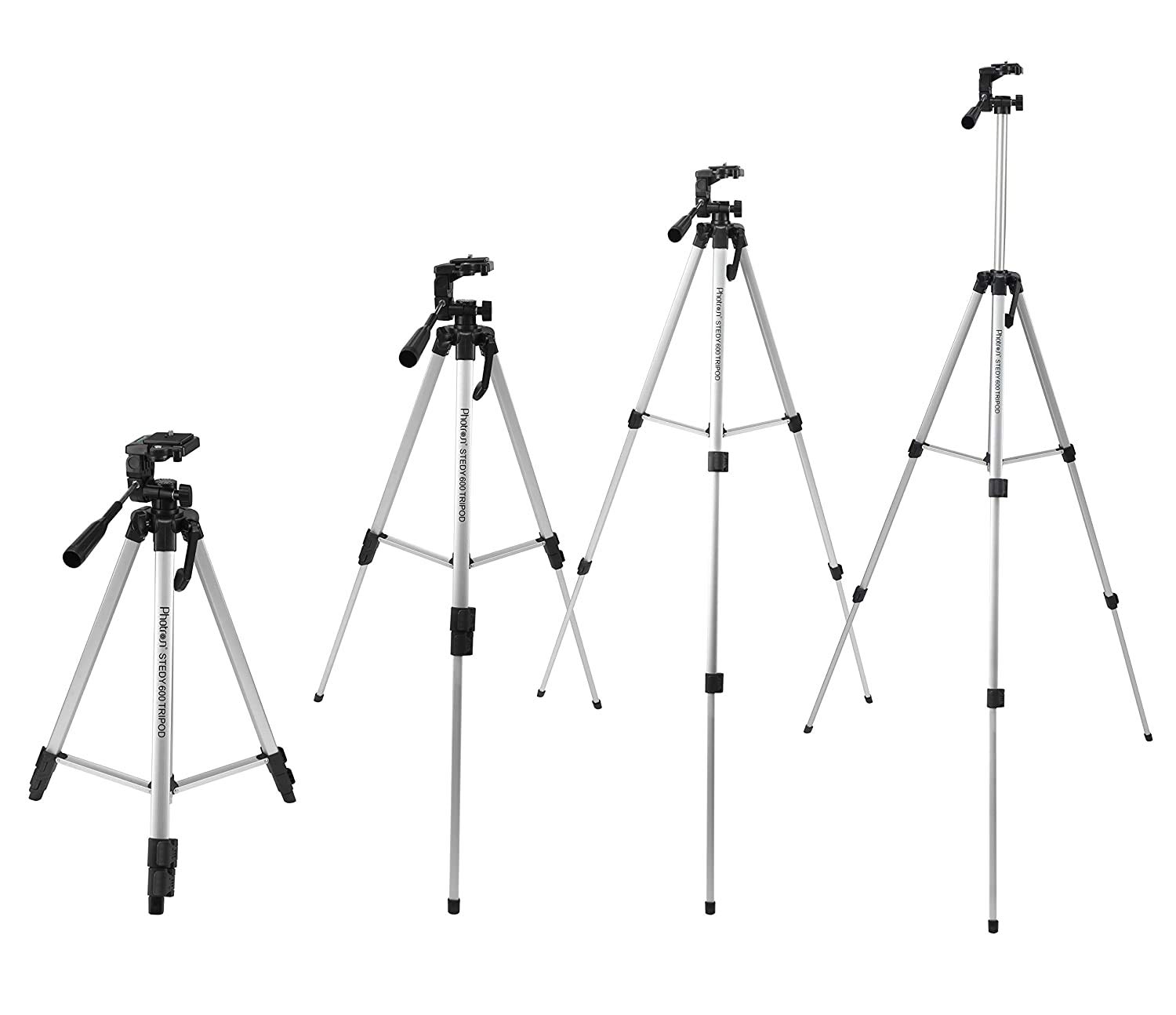 Photron Stedy 600M Tripod with Mobile Holder for Smart Phone, Camera, Mobile Phone | Extends to 1345mm (4.4 Feet) | Folds to 515mm(1.6 Feet) | Weight Load Capacity: 3kg | Case Included, Silver - Image 2