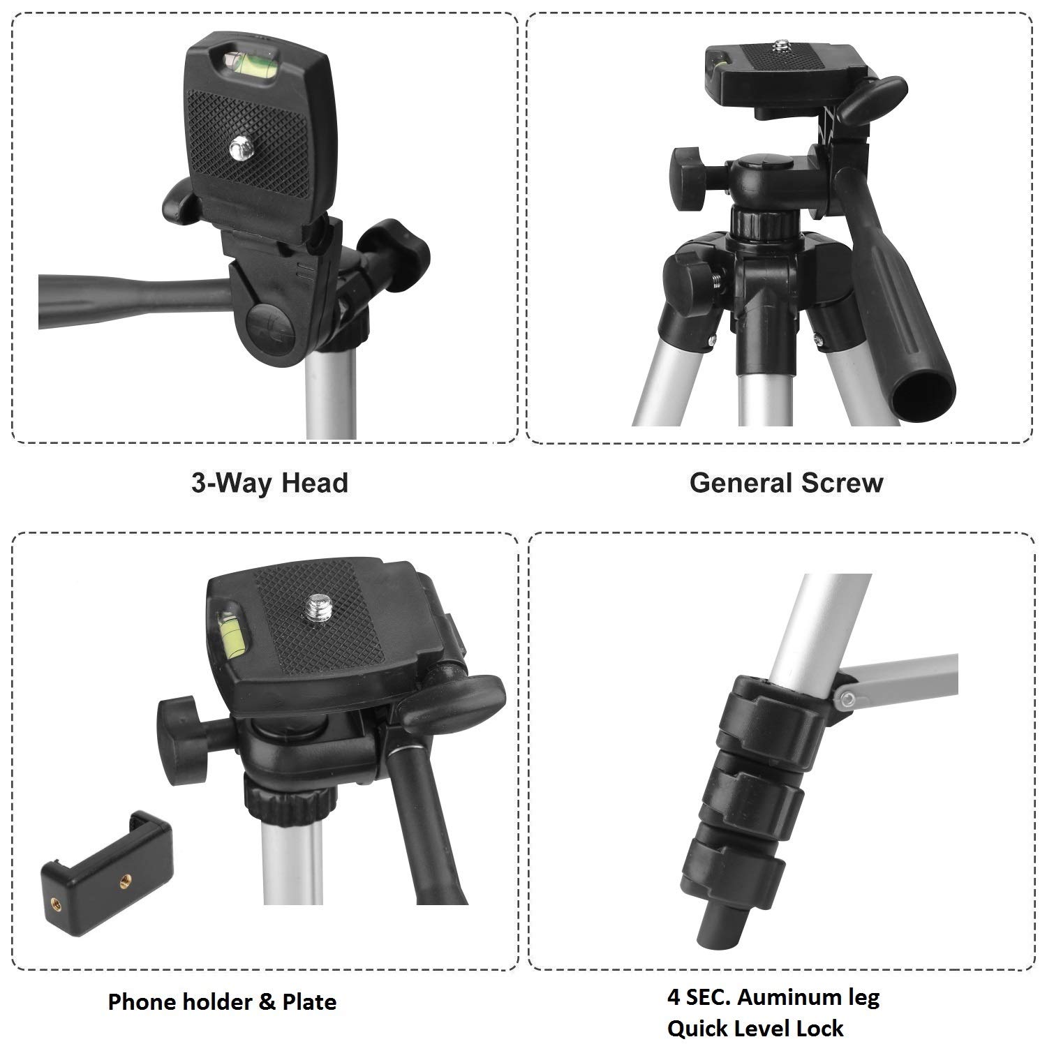 Photron STEDY 350 Tripod with Mobile Holder for Smart Phone, Compact Camera, Mobile Phone | Maximum Operating Height: 1050mm | Weight Load Capacity: 2kg | 4-Tube Section, Case Included [NOT for DSLR] - Image 3