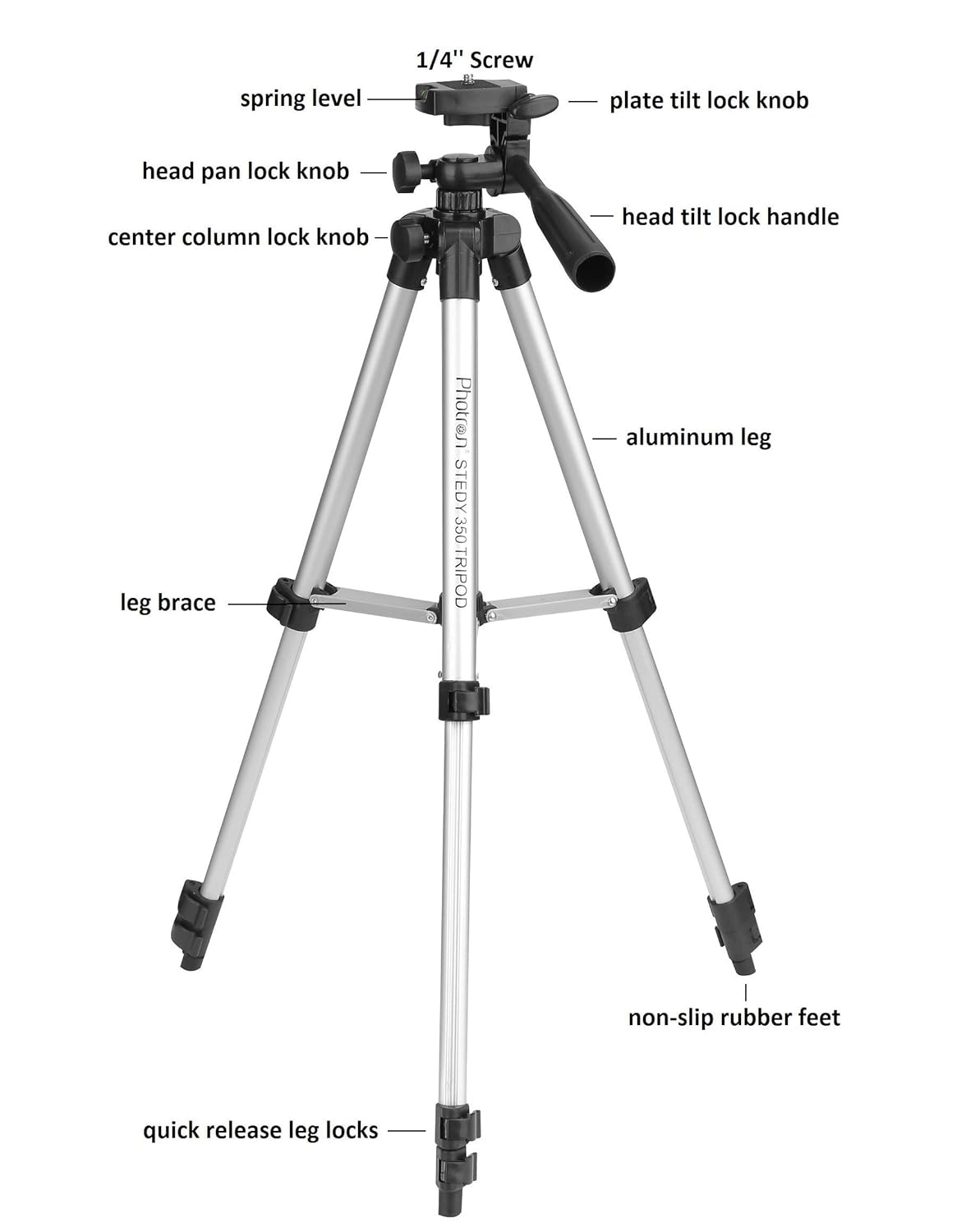 Photron STEDY 350 Tripod with Mobile Holder for Smart Phone, Compact Camera, Mobile Phone | Maximum Operating Height: 1050mm | Weight Load Capacity: 2kg | 4-Tube Section, Case Included [NOT for DSLR] - Image 4