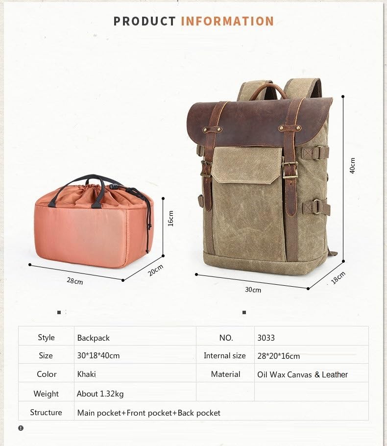 FND DSLR Camera Bag Jealiot-3033 with Tripod Holder, water-resistant, Dust-resistant, Capacity - 21 liters retro style 14 Inch Laptop Backpack (Oil Was Canvas & Leather Matterial) - Image 7