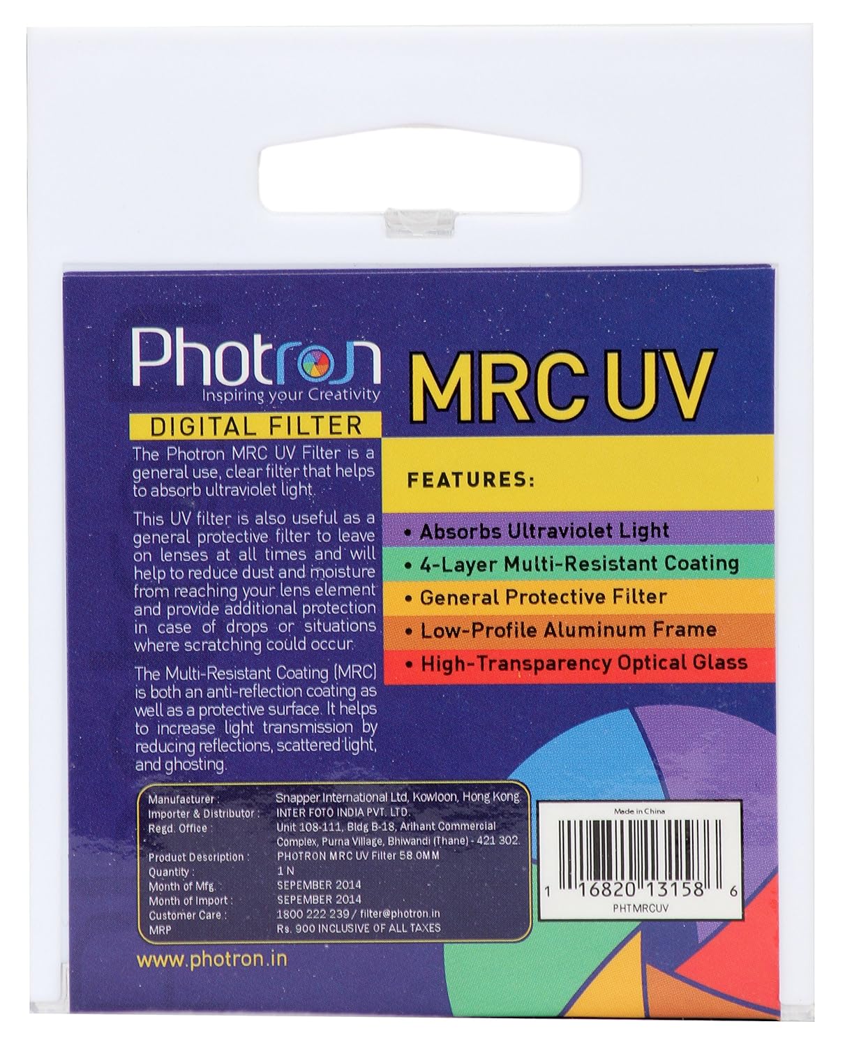 Photron 58mm MRC MC UV Digital Filter Multi Coated for Canon EOS DSLR Camera - Image 4