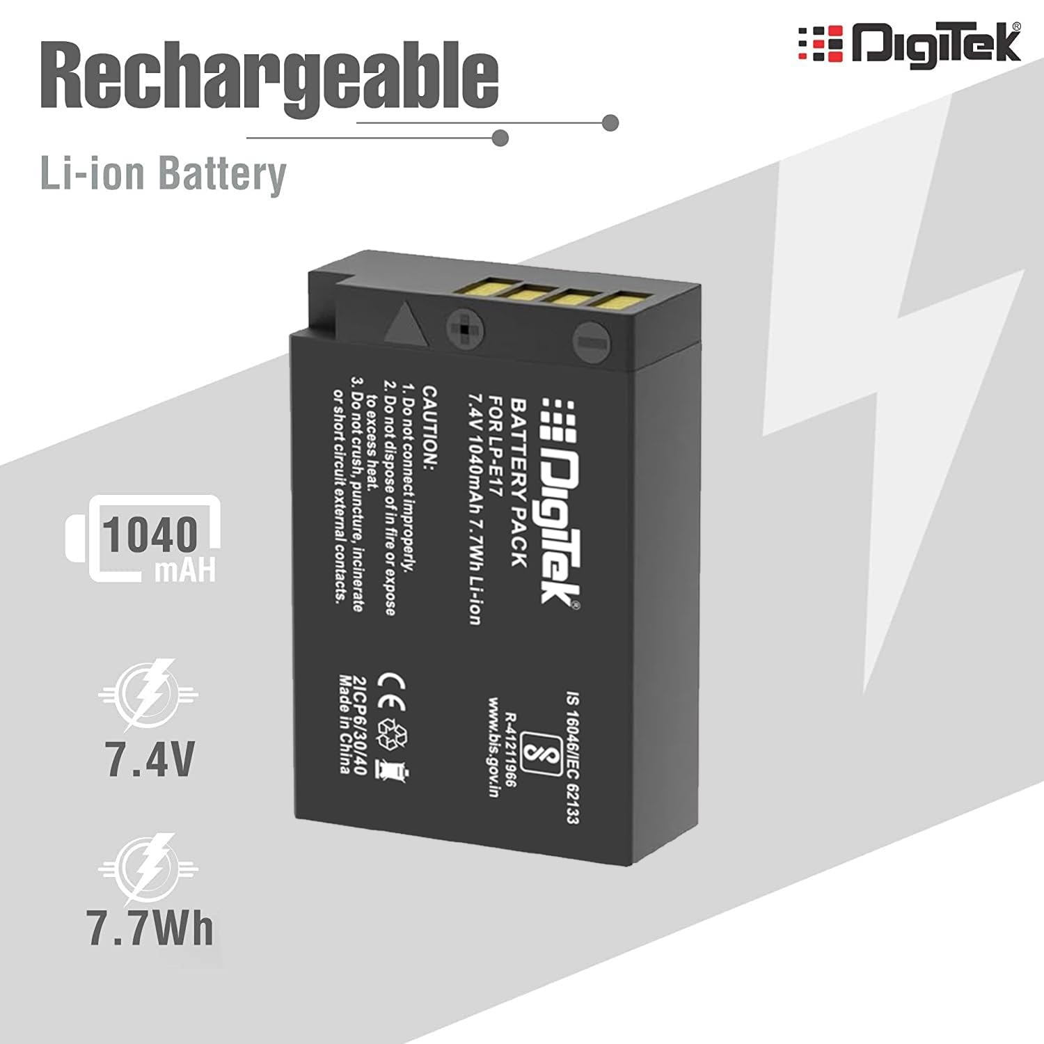 DIGITEK® LP E17 Lithium-ion Rechargeable Battery Pack for DSLR Camera, Compatibility - EOS 750D, EOS 760D, EOS 800D, EOS 77D & More DIGITEK® LP E17 Lithium-ion Rechargeable Battery Pack for DSLR Camera, Compatibility - EOS 750D, EOS 760D, EOS 800D, EOS 77D & More - Image 3