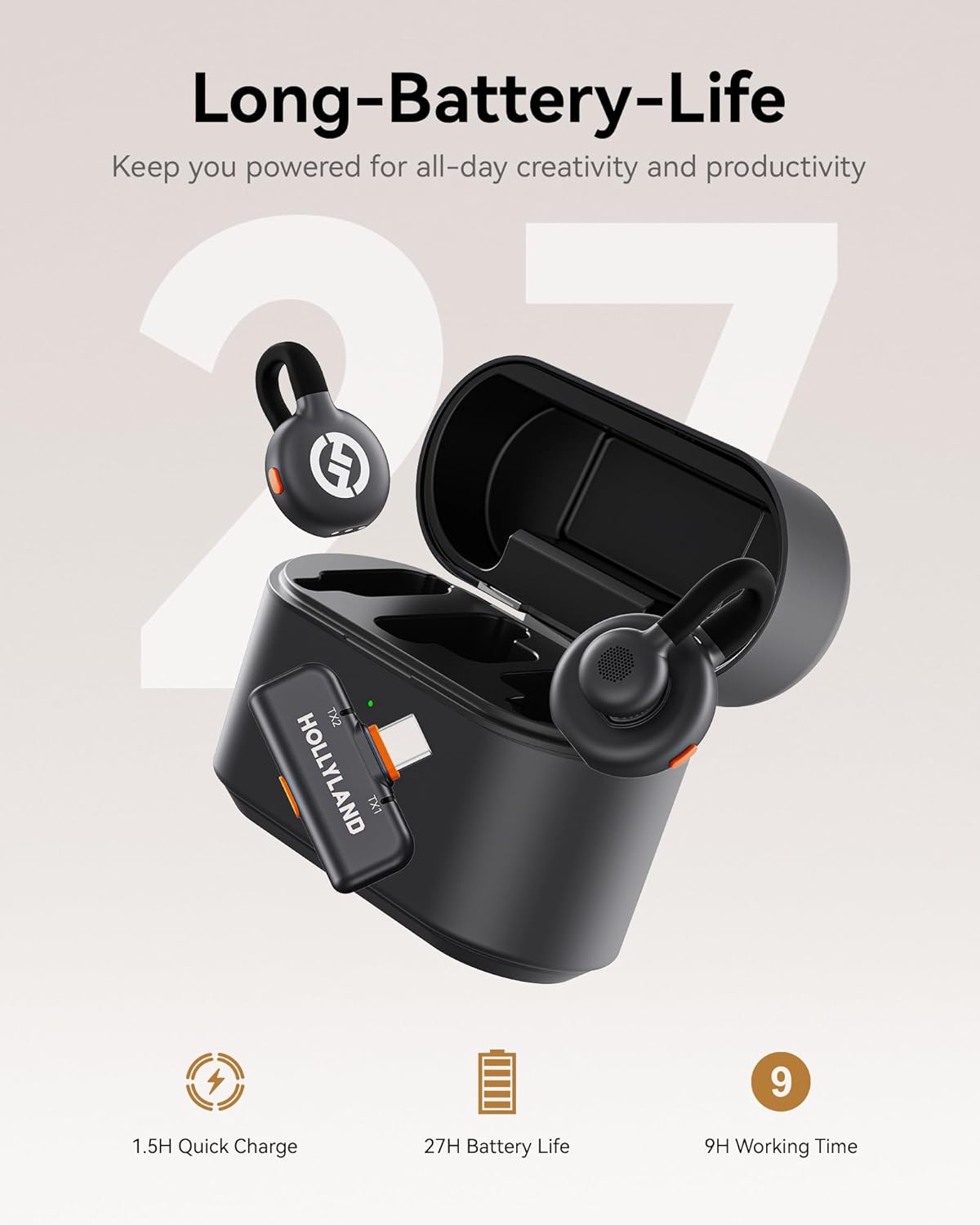 Hollyland Lark M2S Wireless Microphone with USB-C Plug for iPhone 15/16 and Android, Titanium Clip, Plug-and-Play, Noise Cancelling, 300m Range, 27H Battery Life for Vlogging, YouTube Hollyland Lark M2S Wireless Microphone with USB-C Plug for iPhone 15/16 and Android, Titanium Clip, Plug-and-Play, Noise Cancelling, 300m Range, 27H Battery Life for Vlogging, YouTube - Image 2