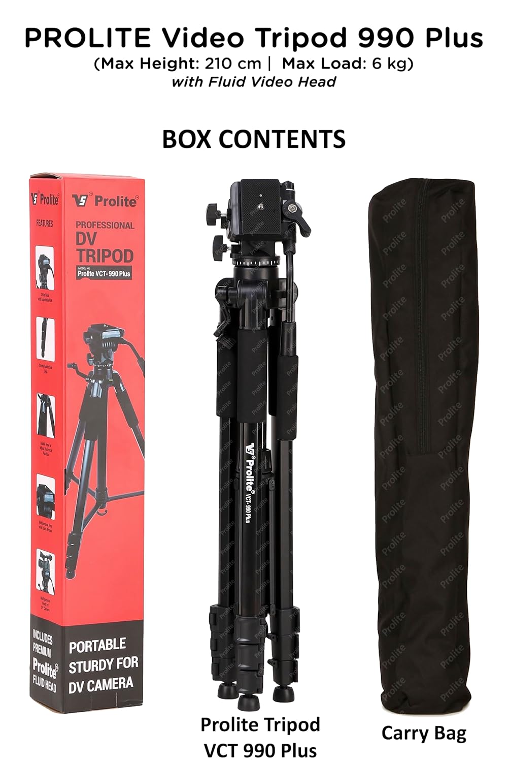 Prolite Tripod VCT 990 Plus (80 inch | Payload Upto 6 kg) with Fluid Video Head | Use with DSLR Camera, Video Camera - Image 5