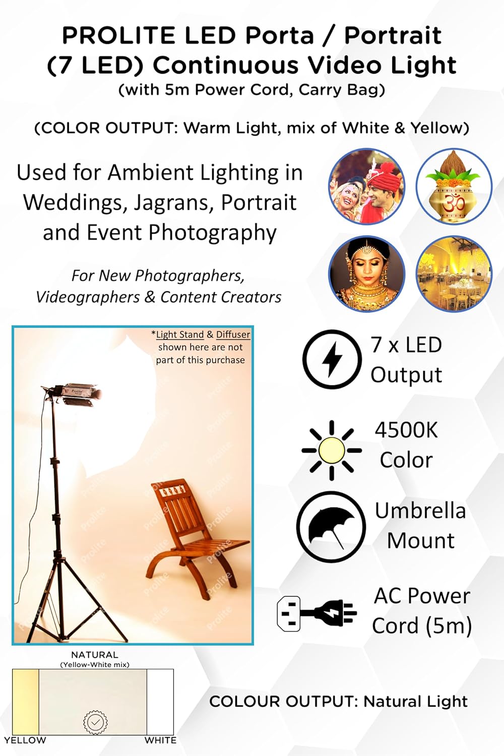 Prolite LED Porta Continuous Video Light (Portrait Light) (7 LED) for Camera Lighting in Photography & Video Shoot (Natural Warm Light Output) - Image 2