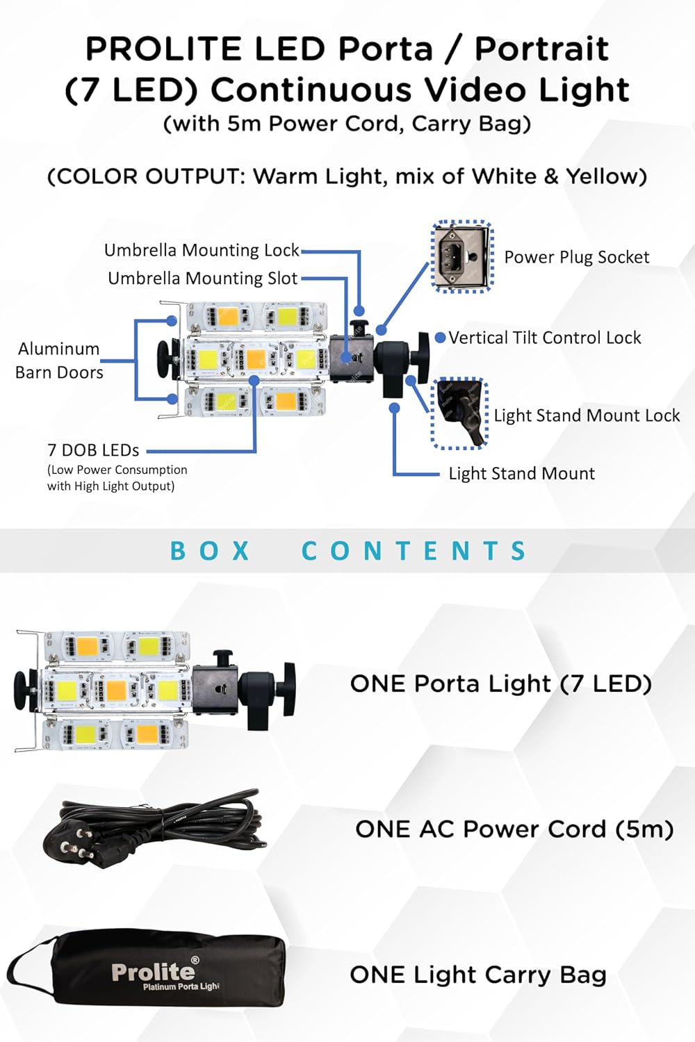 Prolite LED Porta Continuous Video Light (Portrait Light) (7 LED) for Camera Lighting in Photography & Video Shoot (Natural Warm Light Output) - Image 3