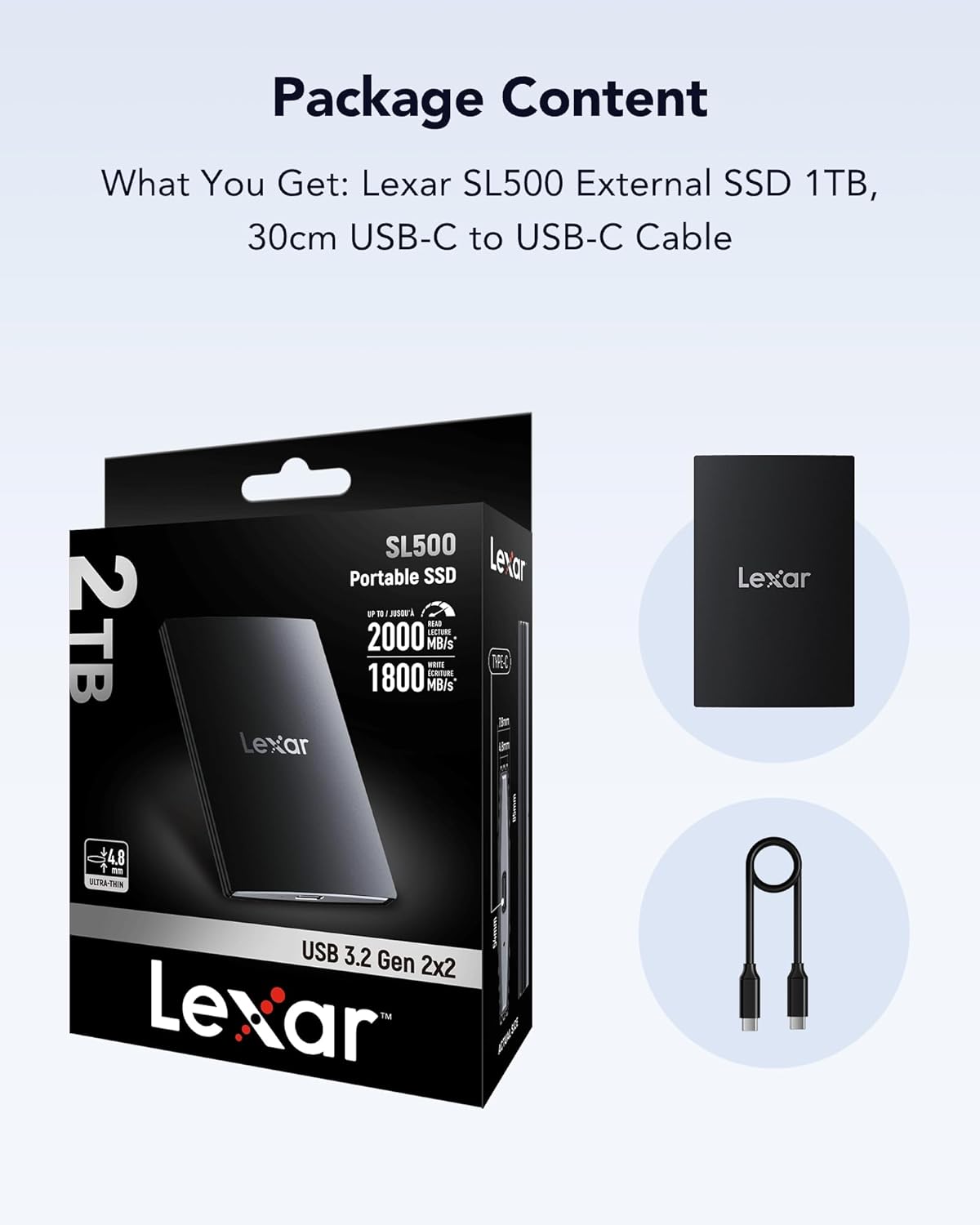 Lexar SL500 External SSD 1TB, USB3.2 Gen2x2 Portable SSD, PSSD up to 2000MB/s Read, 1800MB/s Write, External Solid State Drive Compatible with iPhone15 Series/Mac/PS5/XBOX/Laptop/PC(LSL500X001T-RNBNG) - Image 5