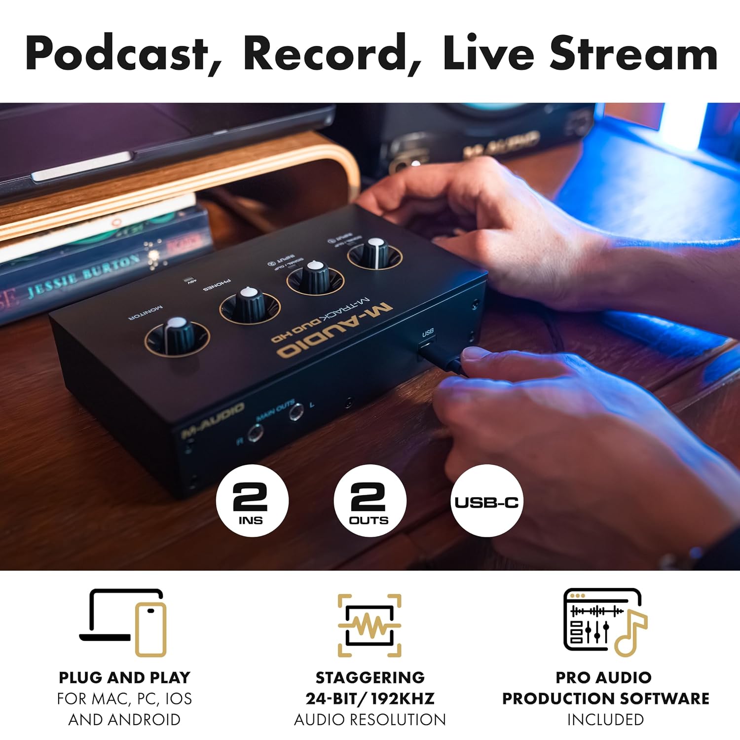 M-AUDIO M-TRACK DUO HD - 2x2 USB-C Audio Interface for Mac, PC, iOS, Android | 2 XLR/TRS Inputs, 2 TRS Outputs, 24-Bit/192kHz - Image 2