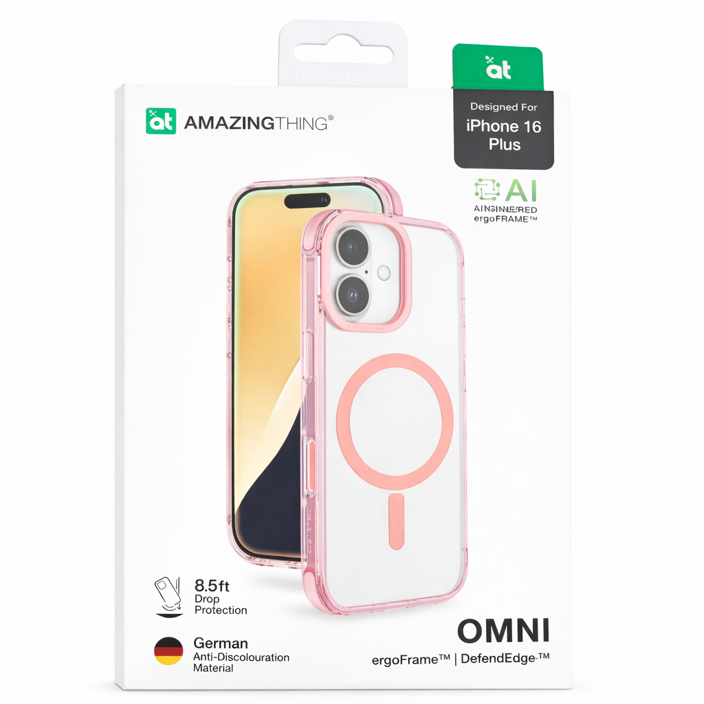 AmazingThing Omni Clear Case for iPhone 16 Plus (MagSafe Compatible, 8.5ft Drop Protection, Pink Transparent) - Image 6