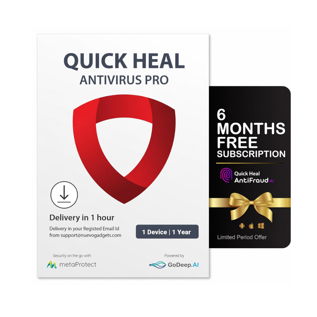 Quick Heal Antivirus Pro | Windows PC/Laptop | 1 User, 1 Year | AI-Based Protection | Email Delivery | + 6 Months AntiFraud.AI (iOS/Android) - Image 1