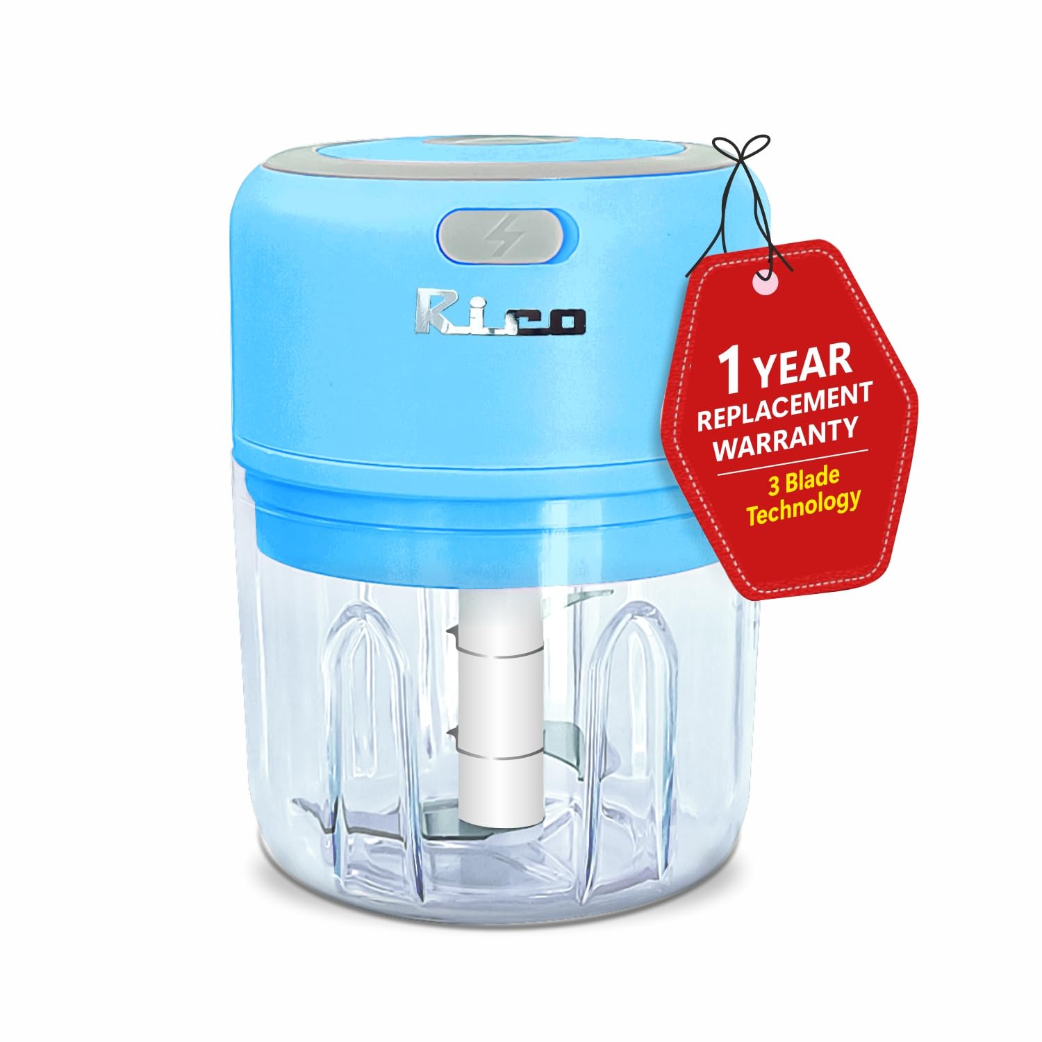 Rico Mini Electric Rechargeable Chopper for Kitchen | 1200mAh Battery, 50% Faster USB-C Charging | 250ml Onion & Vegetable Cutter | 1 Year Replacement Warranty | Ideal for Busy Moms (Blue) Rico Mini Electric Rechargeable Chopper for Kitchen | 1200mAh Battery, 50% Faster USB-C Charging | 250ml Onion & Vegetable Cutter | 1 Year Replacement Warranty | Ideal for Busy Moms (Blue) - Image 1