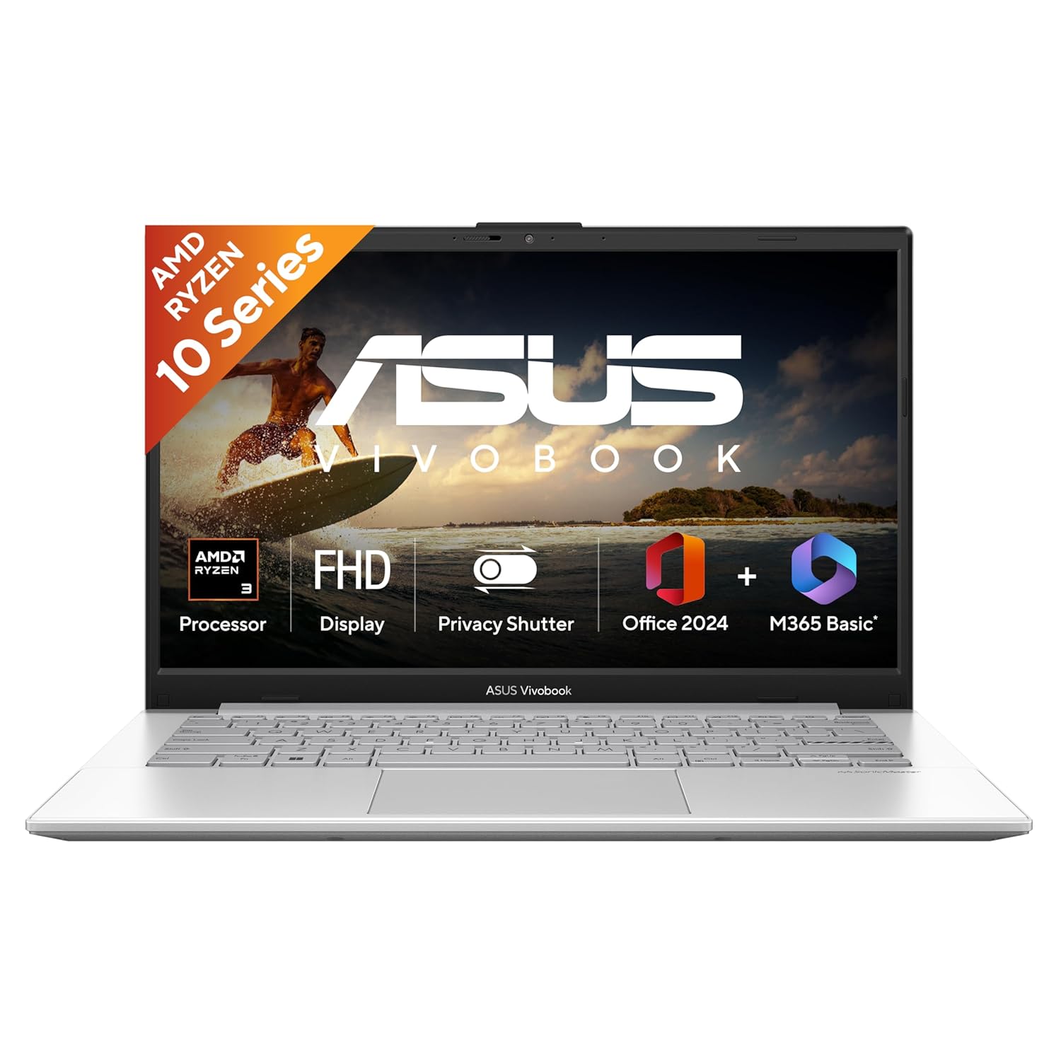 ASUS Vivobook Go 14 (2026),AMD Ryzen 3 30 Processor,AMD Radeon iGPU,8GB RAM,512GB SSD,FHD,14" (35.5 cm),Windows 11,M365 Basic(1Y)* Office 2024,Cool Silver,1.38 Kg,E1404FA-EB1224WS,Thin & Light Laptop - Image 1